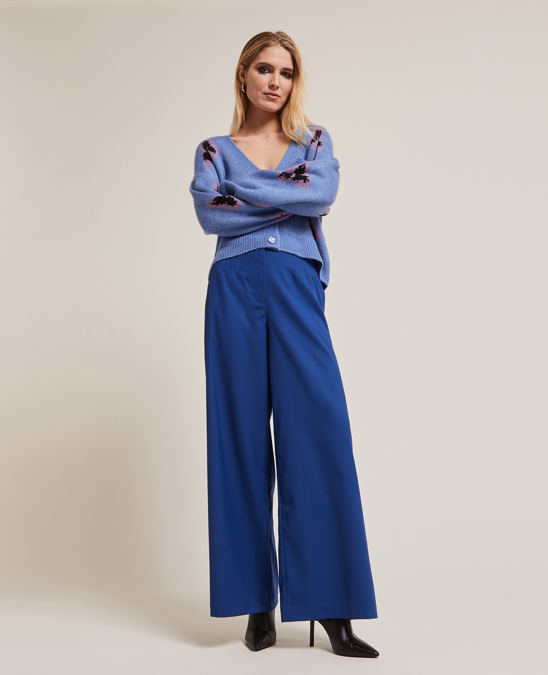 Pantalon large en toile bleu marine - Pimkie