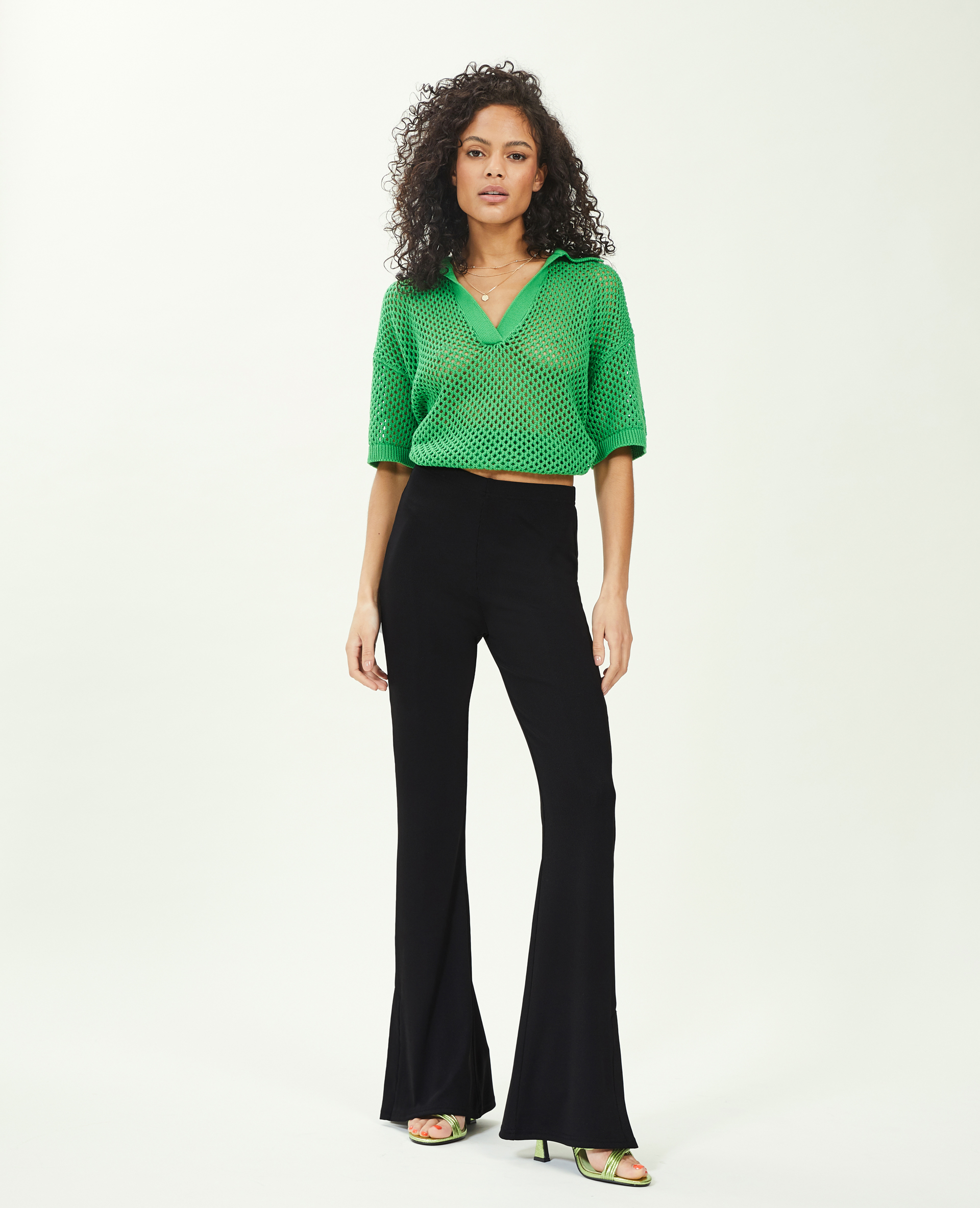 Pantalon flare en maille côtelée noir - Pimkie