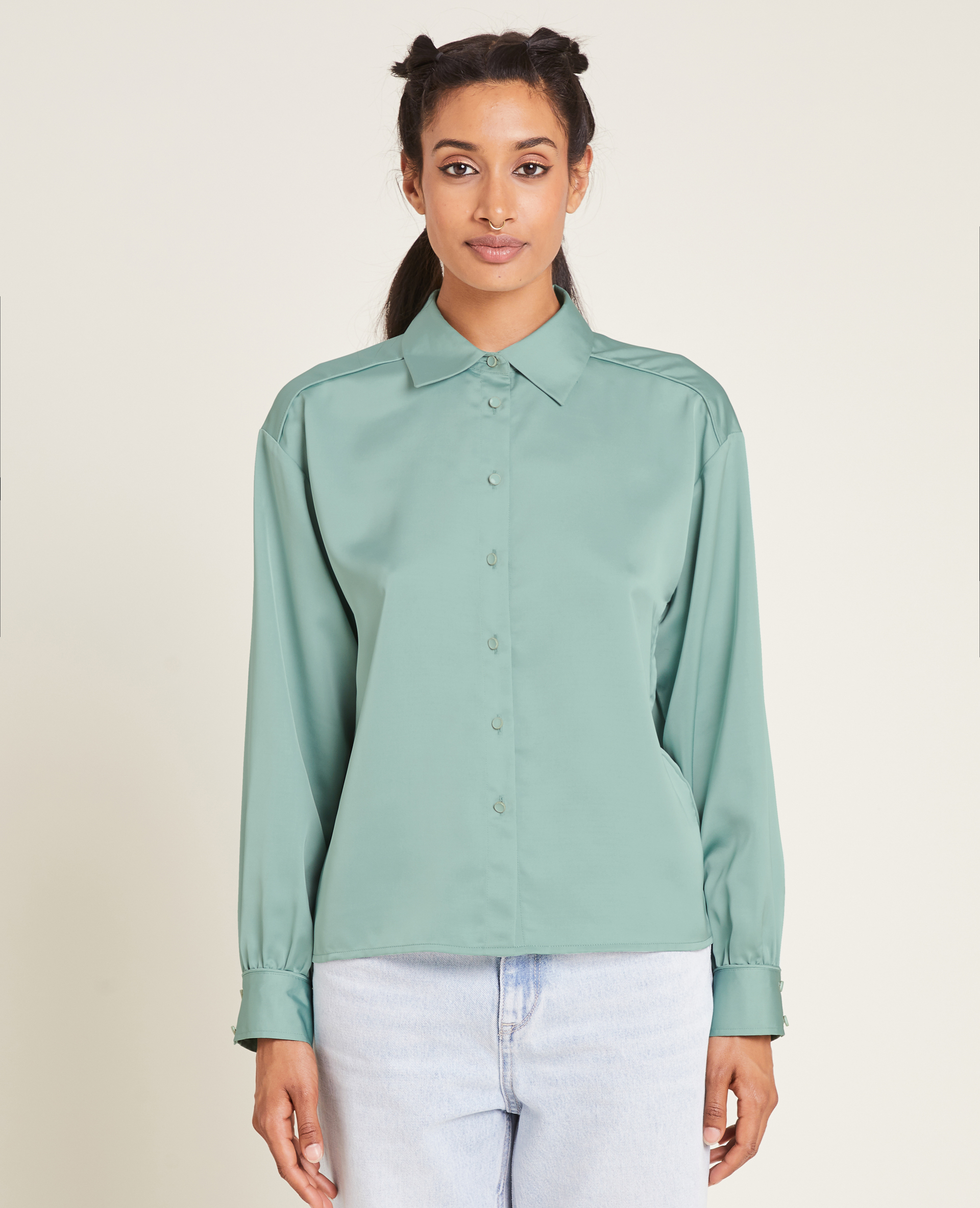 Chemise en tissu satiné vert - Pimkie