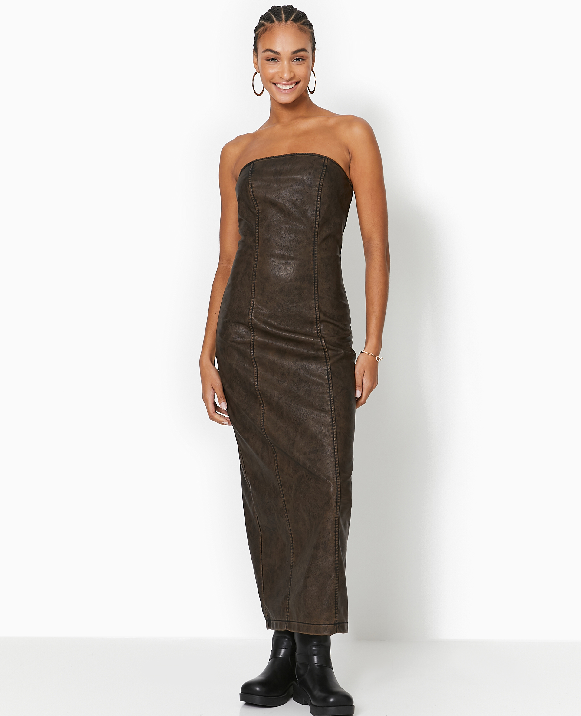 Robe longue bustier en simili Pimkie