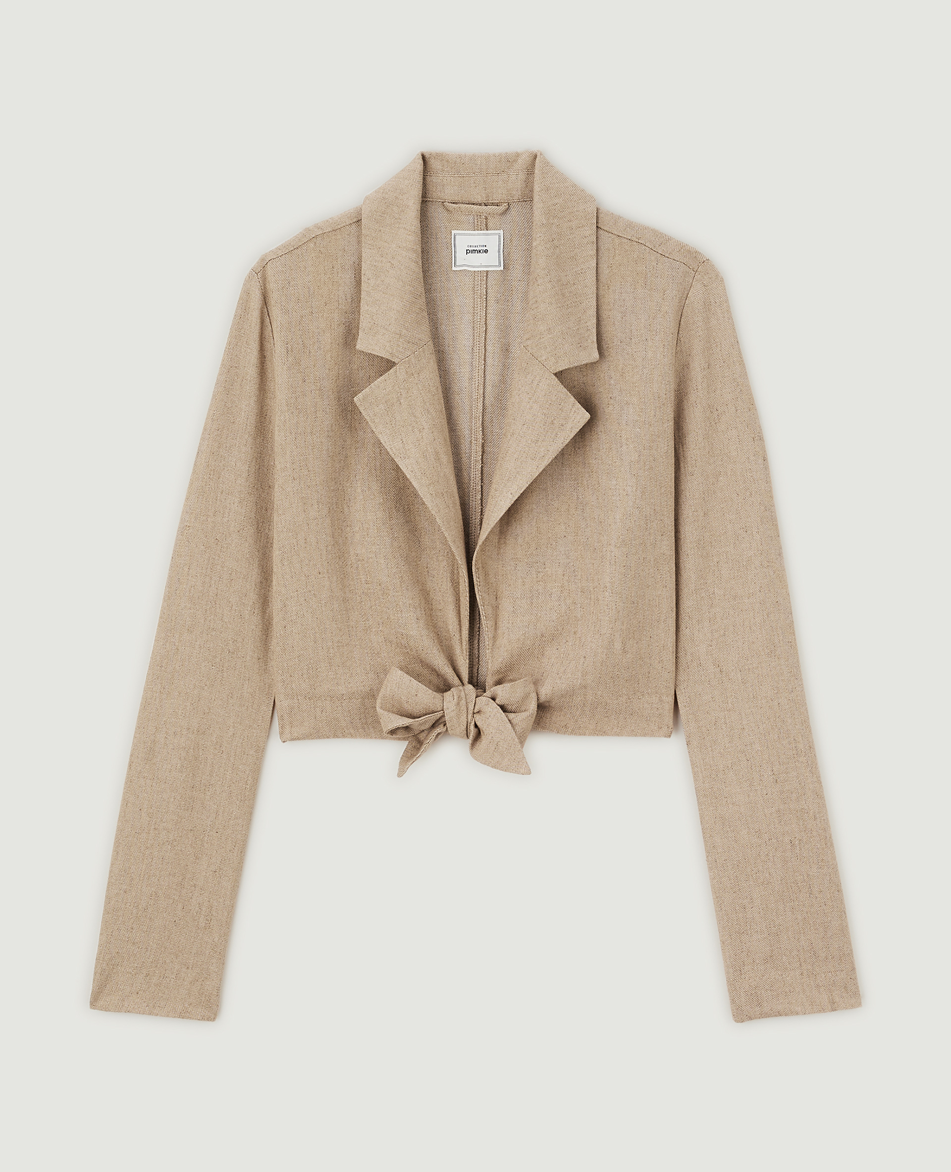 Veste blazer courte à nouer avec lin beige - Pimkie