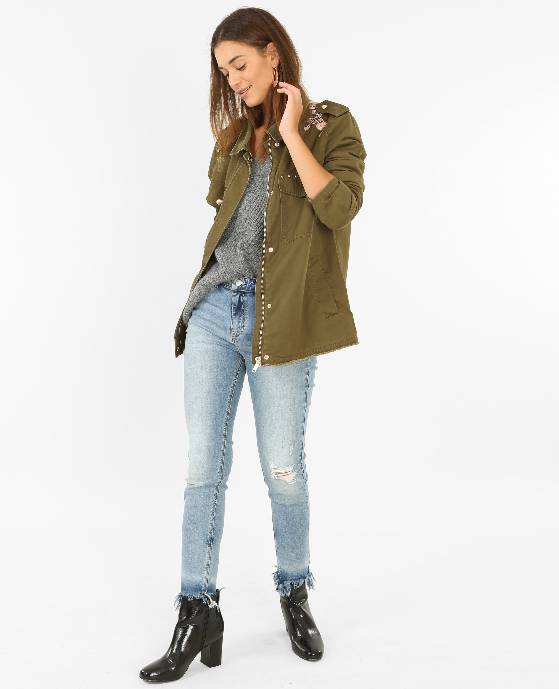 Veste brodée vert kaki - Pimkie