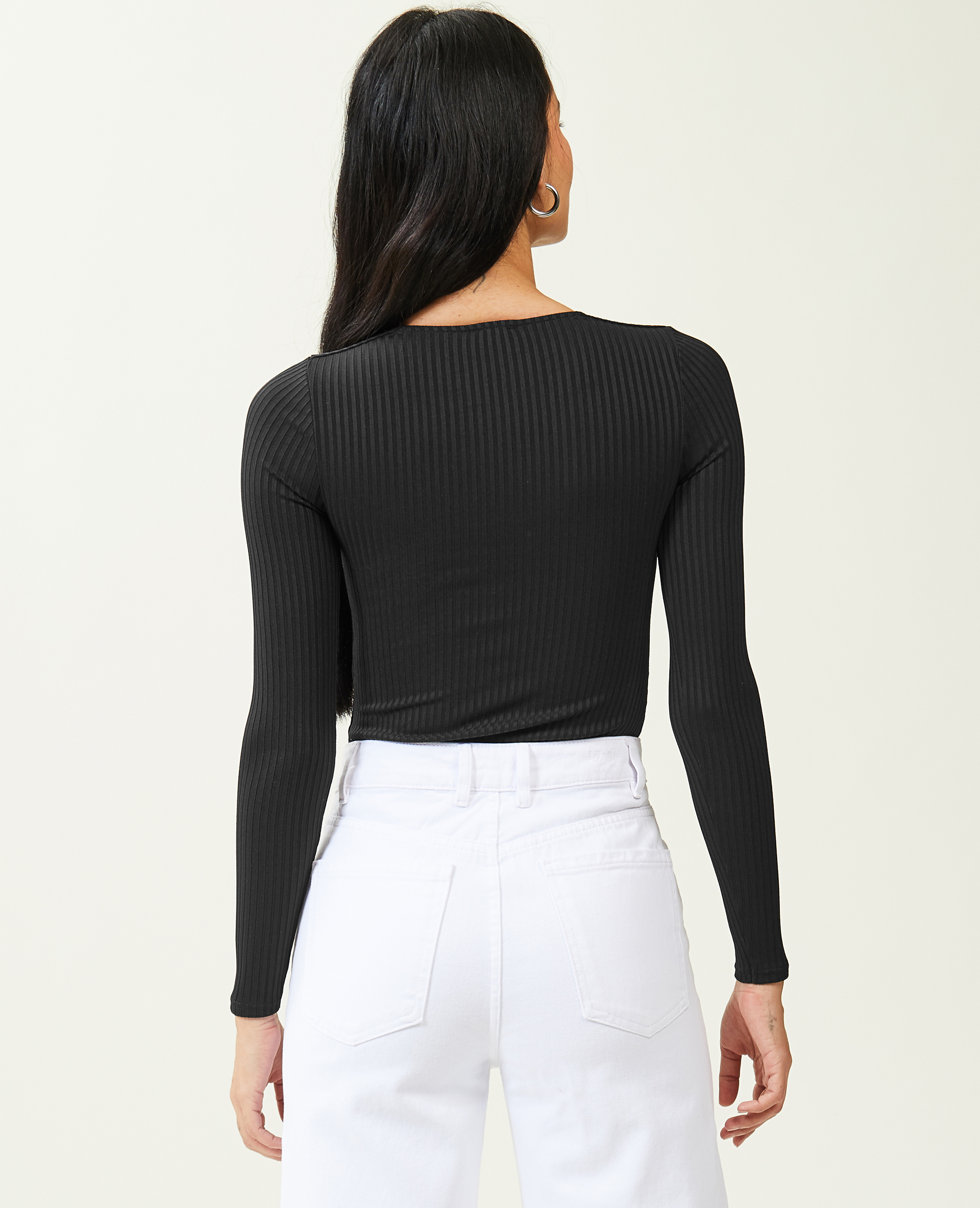 Body maille côtelée encolure cœur noir - Pimkie