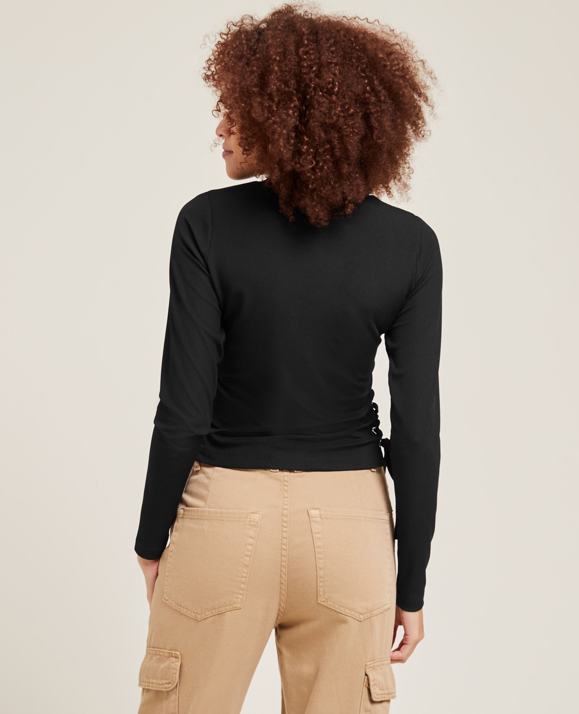 Top maille côtelée avec lacets noir - Pimkie