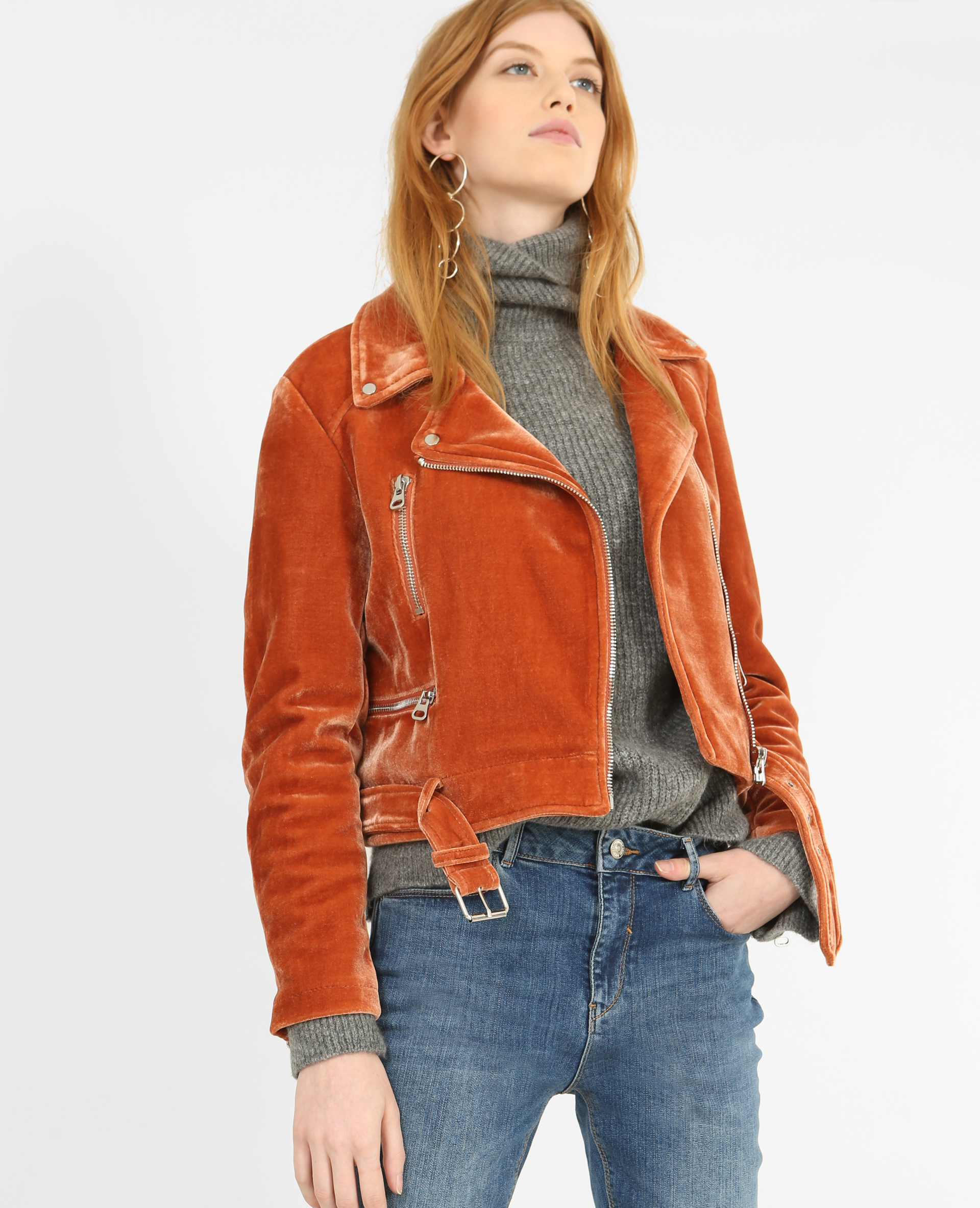 Veste biker effet velours