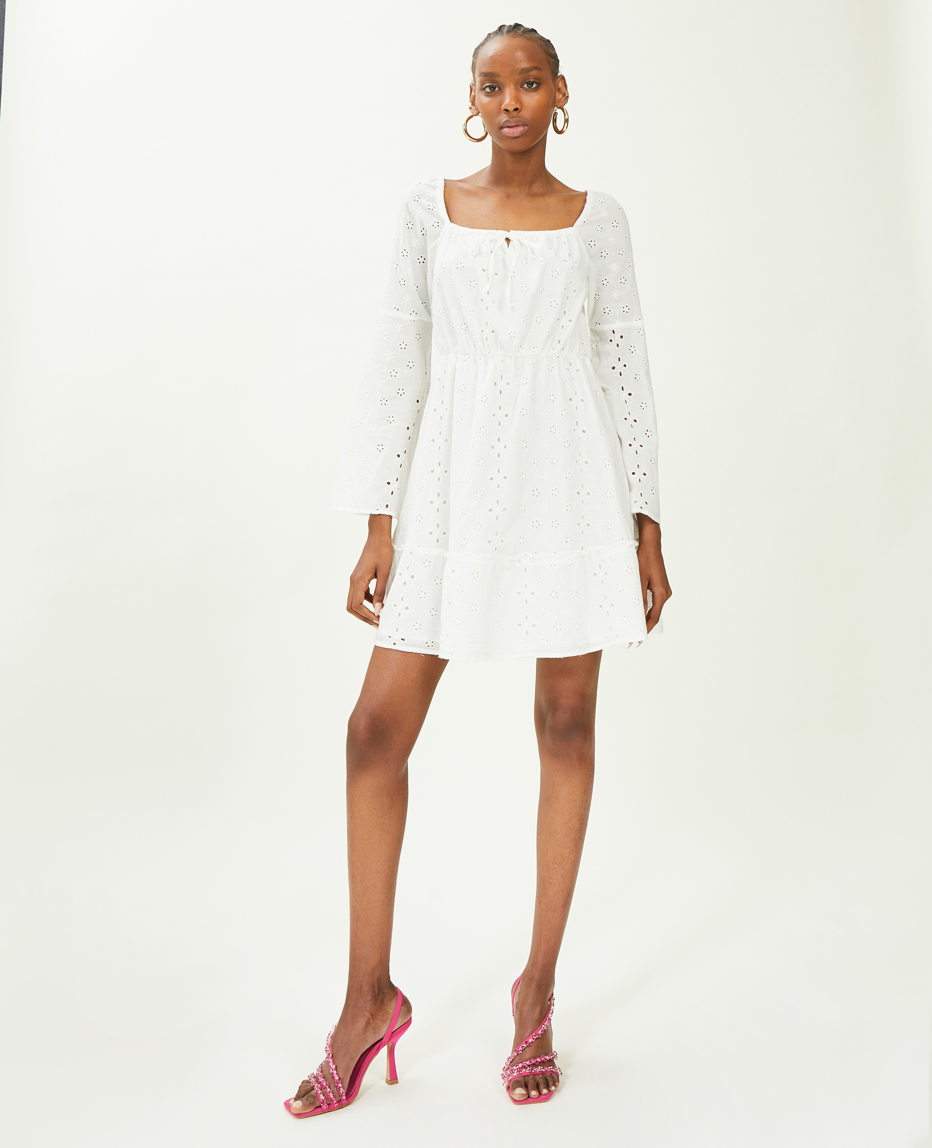 Robe courte broderie anglaise blanc - Pimkie