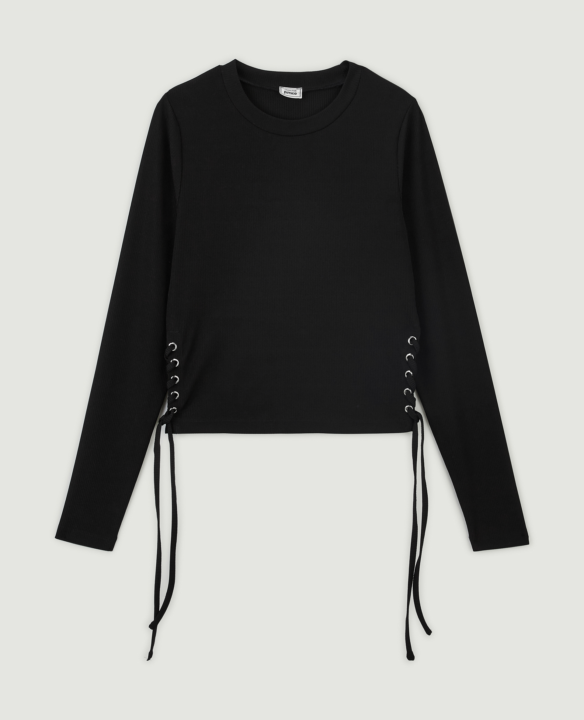 Top maille côtelée avec lacets noir - Pimkie