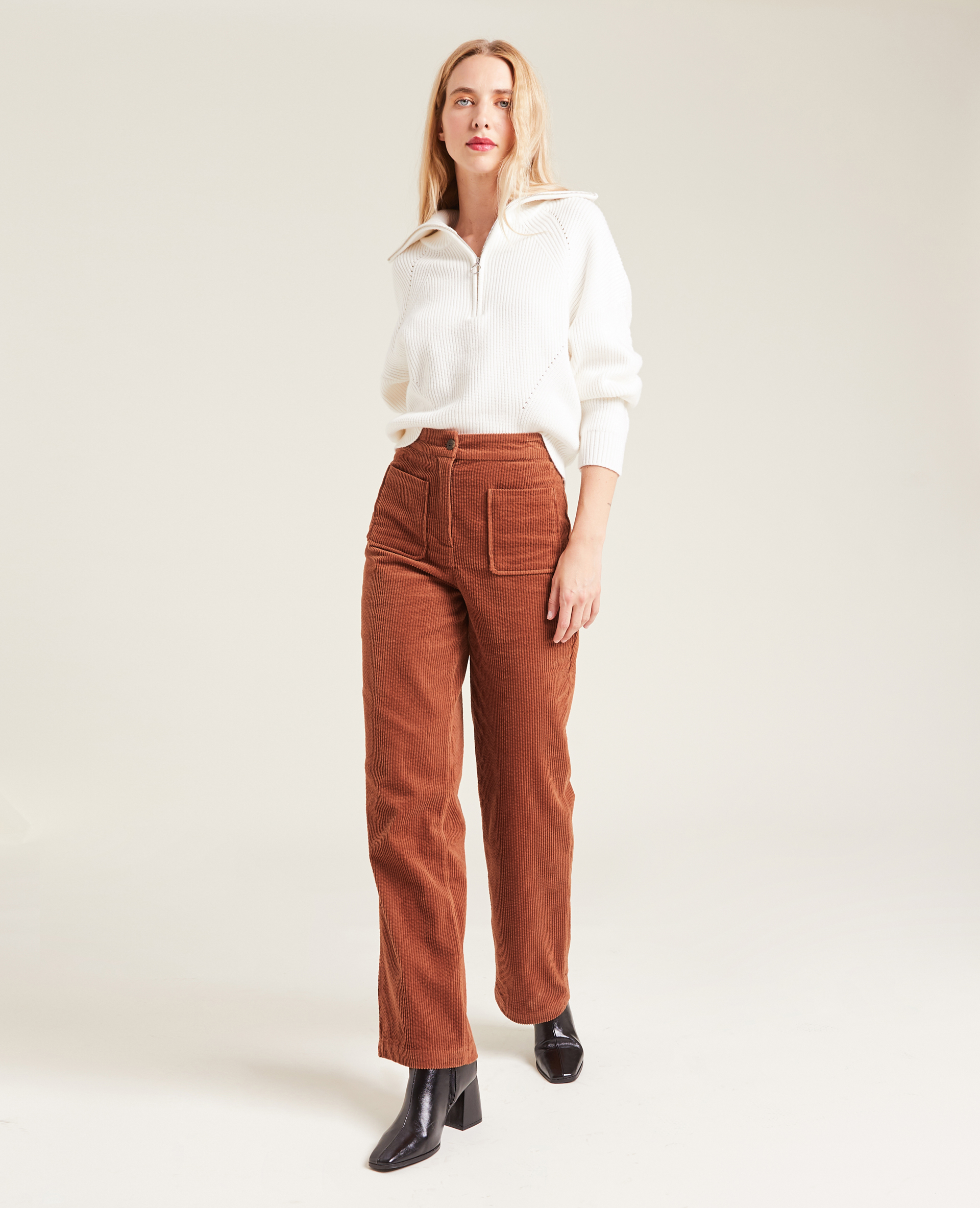 Pantalon droit en velours côtelé orange - Pimkie