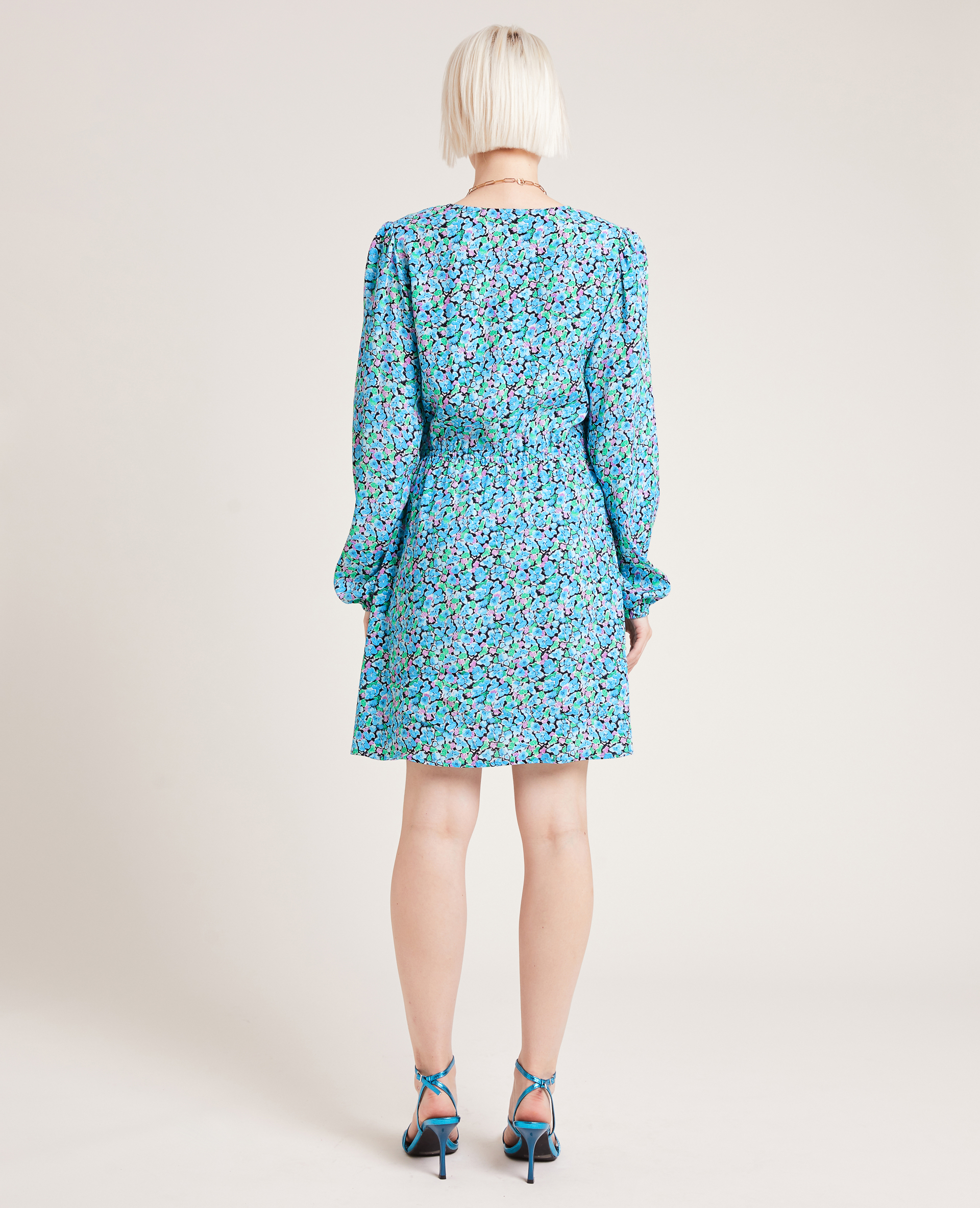 Robe manches longues motif fleurs bleu - Pimkie