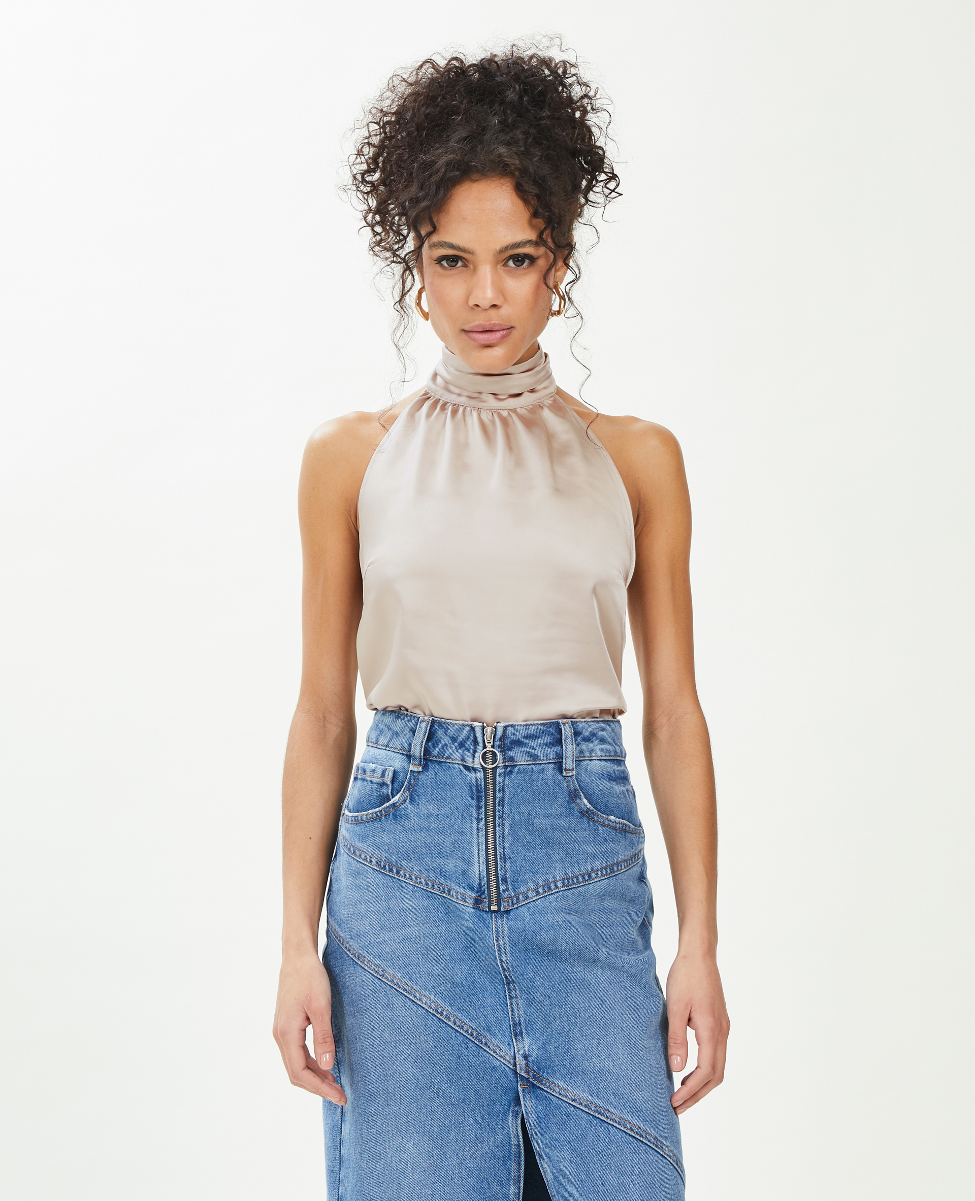Top dos-nu satiné encolure américaine blanc - Pimkie