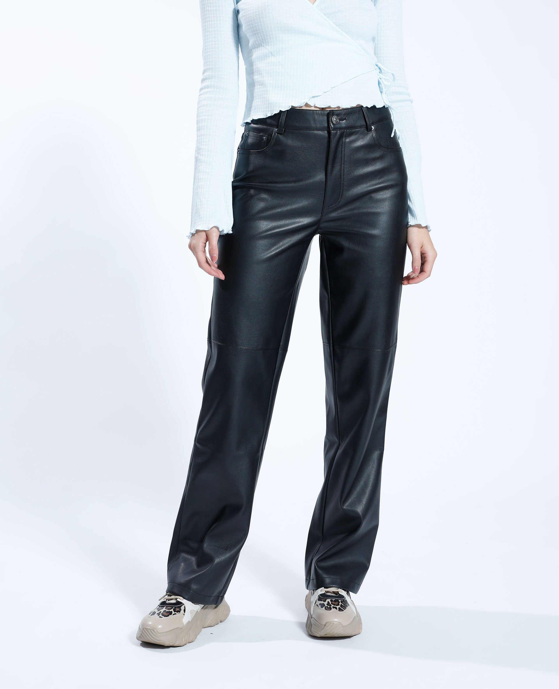 Pantalon droit top cuir femme