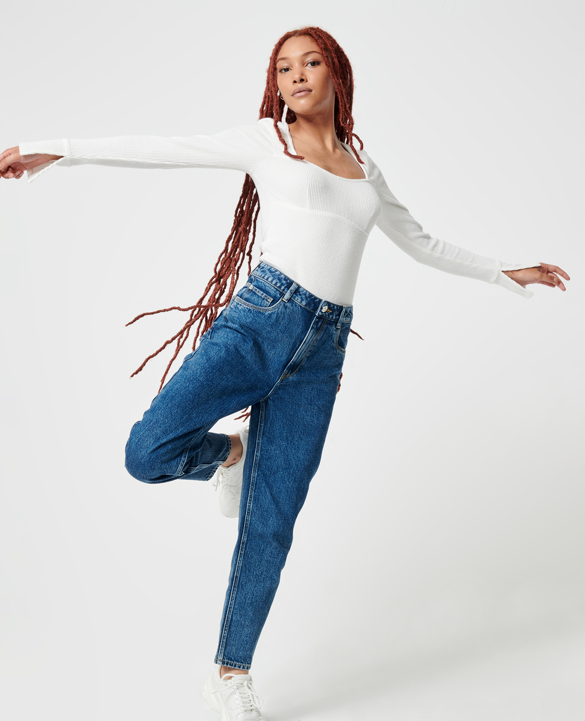 Jean mom taille haute bleu denim - Pimkie