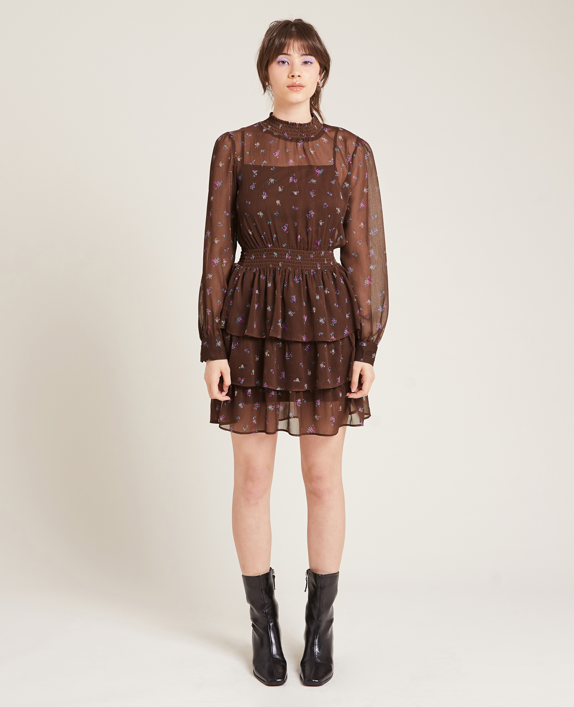 Robe à volants marron - Pimkie