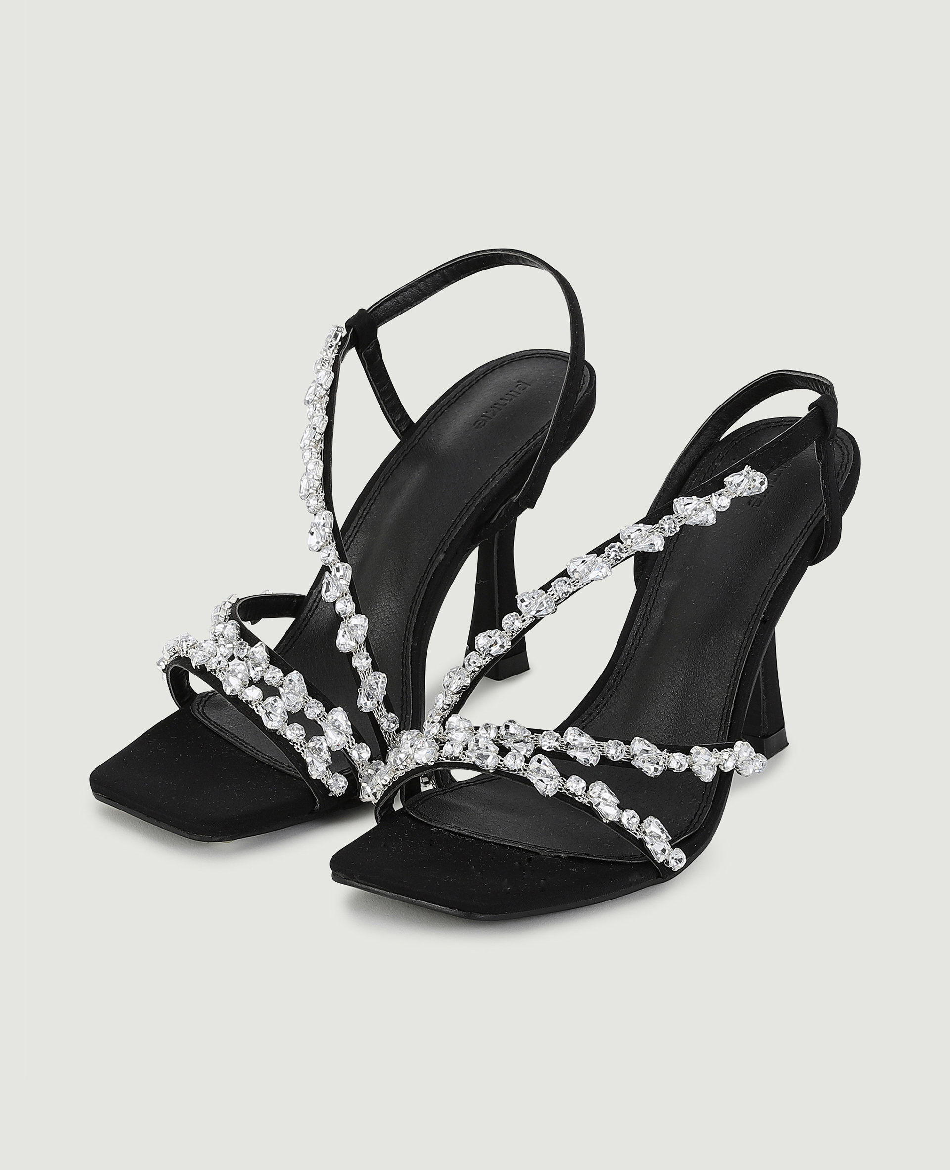 Sandales à talons avec brides et strass noir - Pimkie