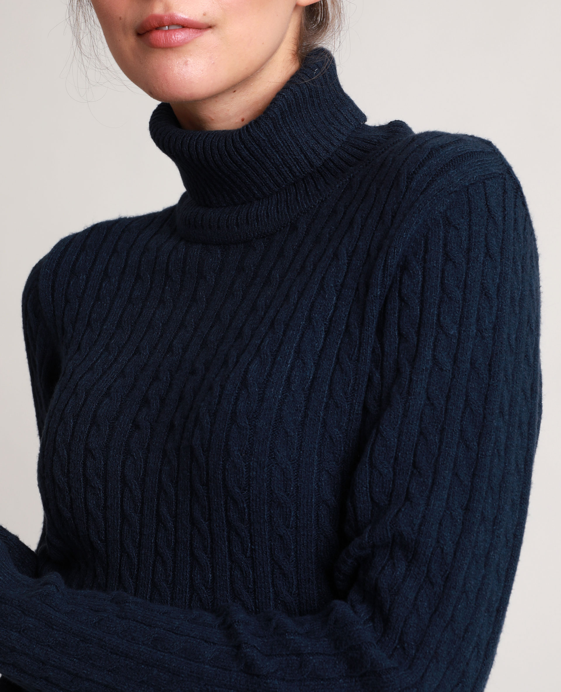 Pull col roulé femme bleu marine