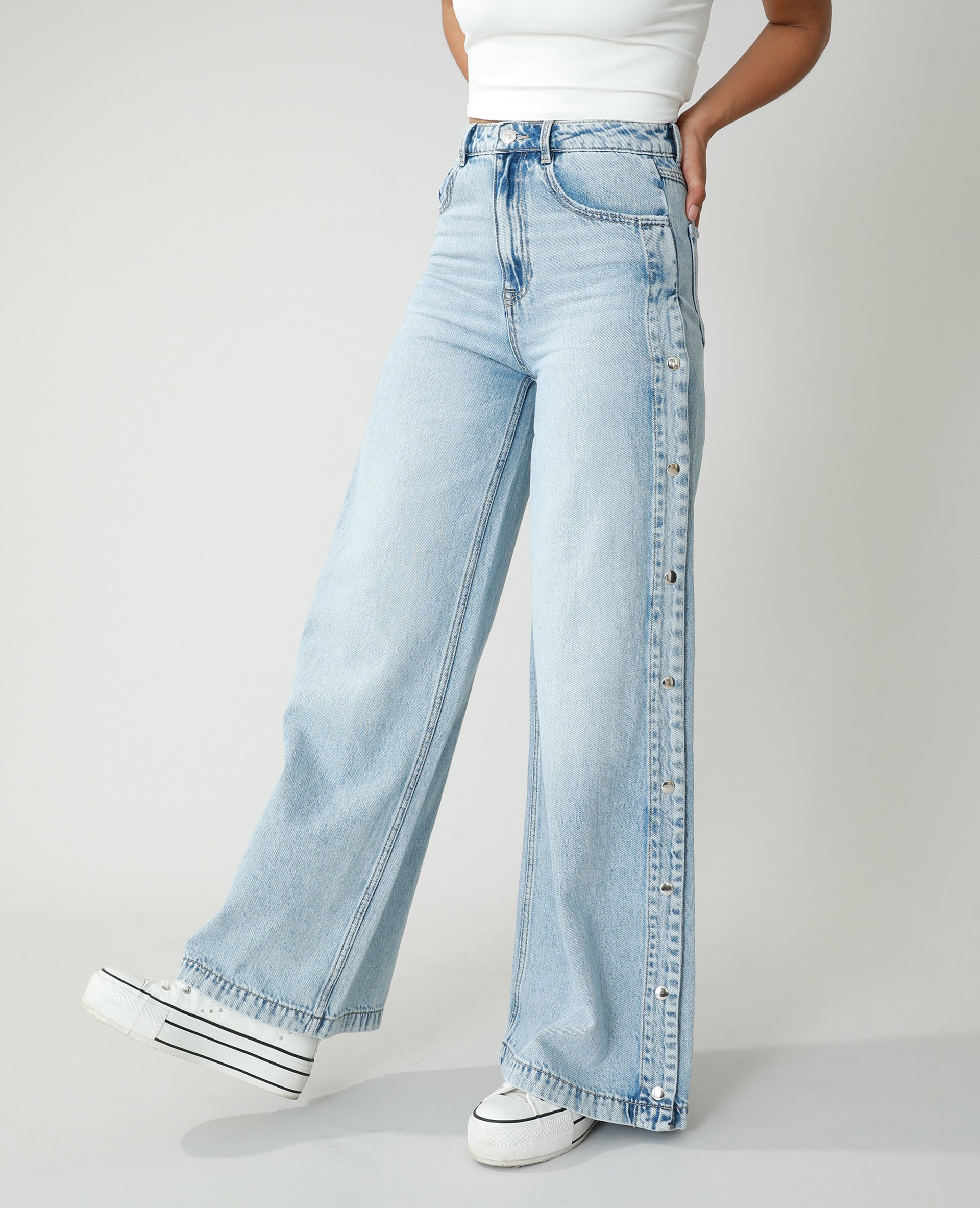 Jean wide leg high waist pressionn Pimkie
