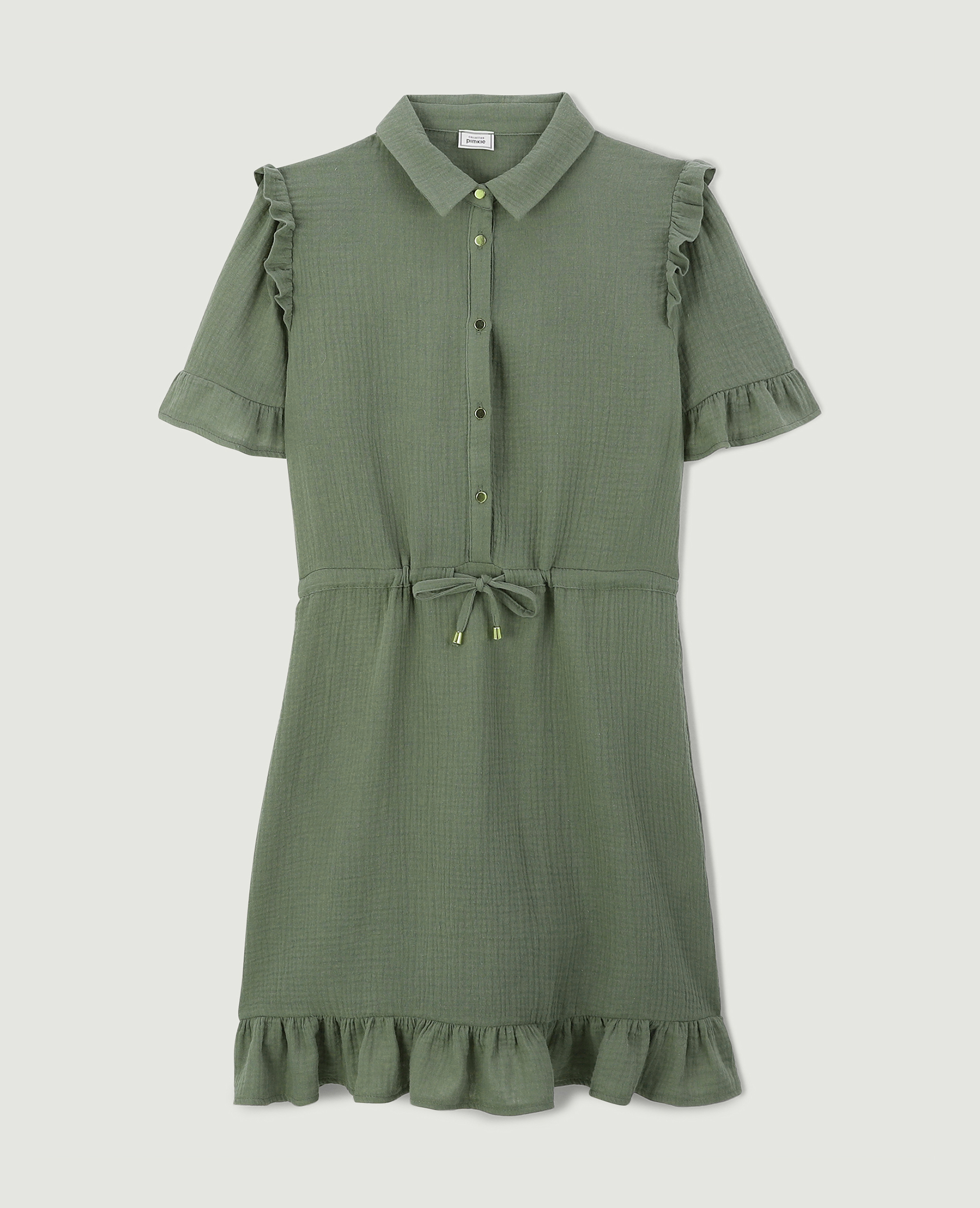 Robe courte boutonnée en gaze de coton vert de gris - Pimkie