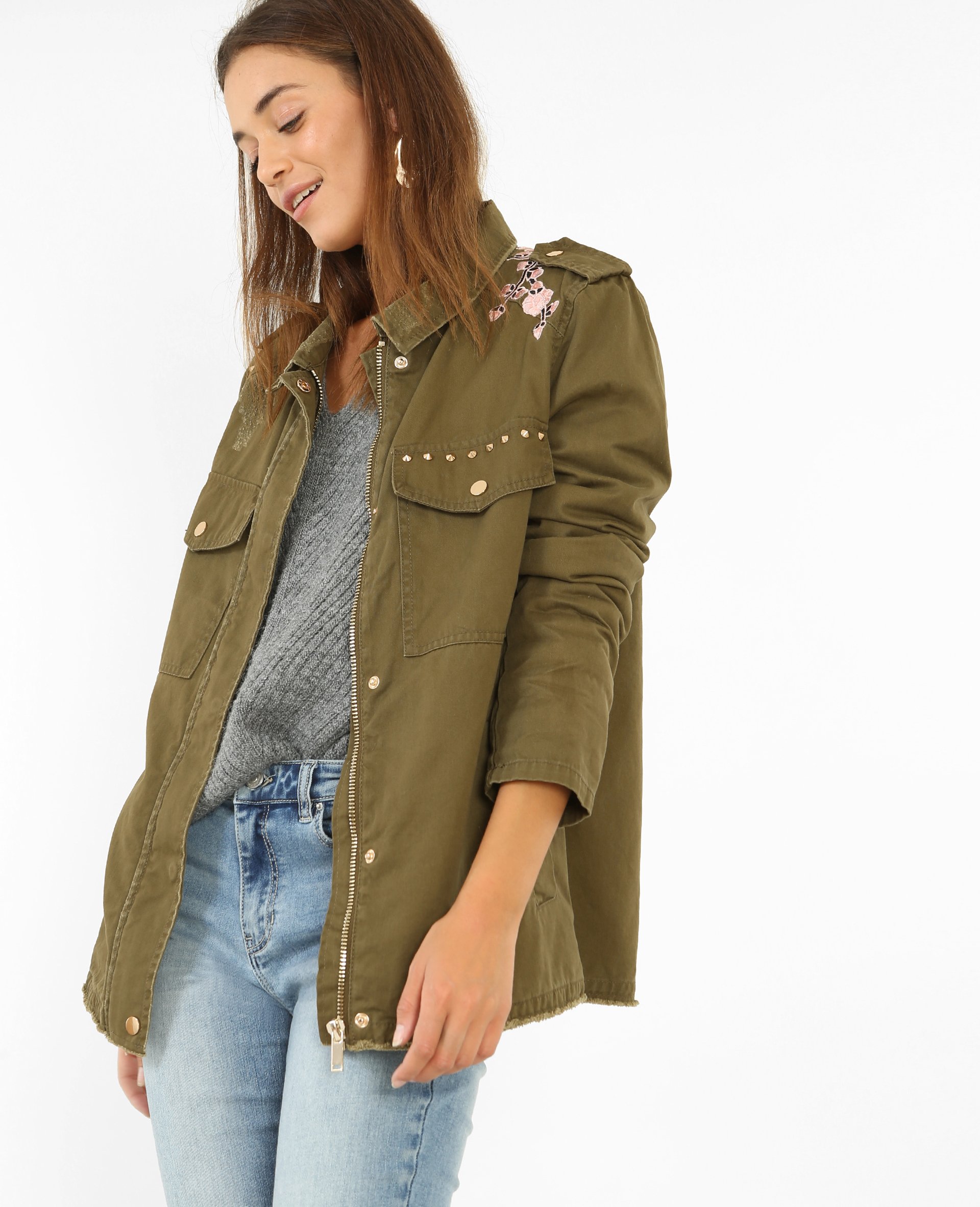 Veste brodée vert kaki - Pimkie
