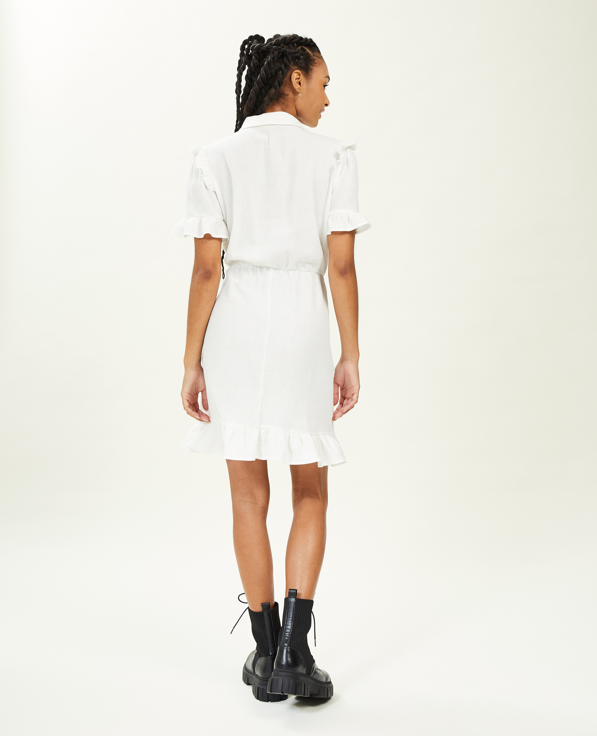 Robe courte boutonnée en gaze de coton blanc - Pimkie