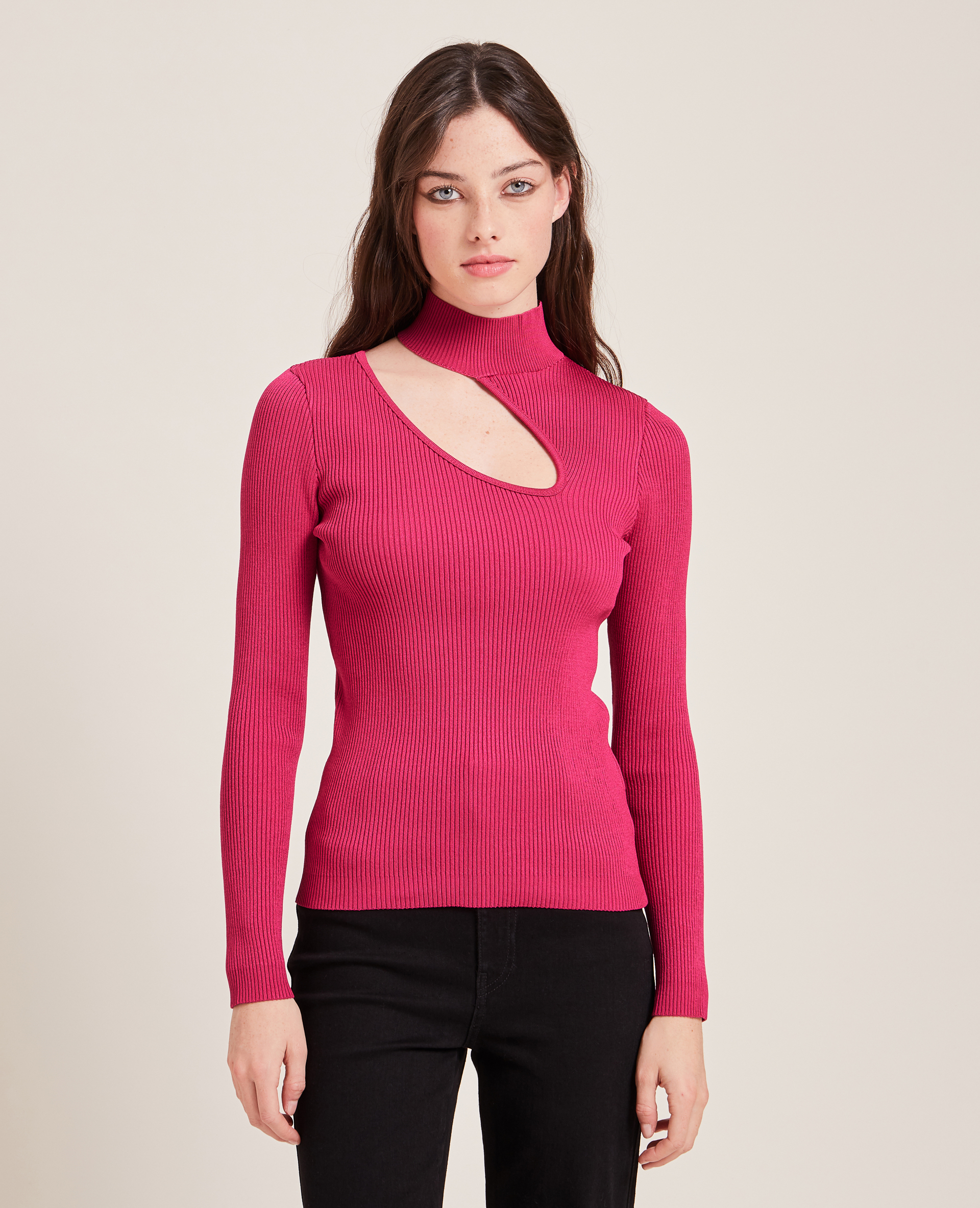 Top maille côtelée avec découpe rose fuchsia - Pimkie