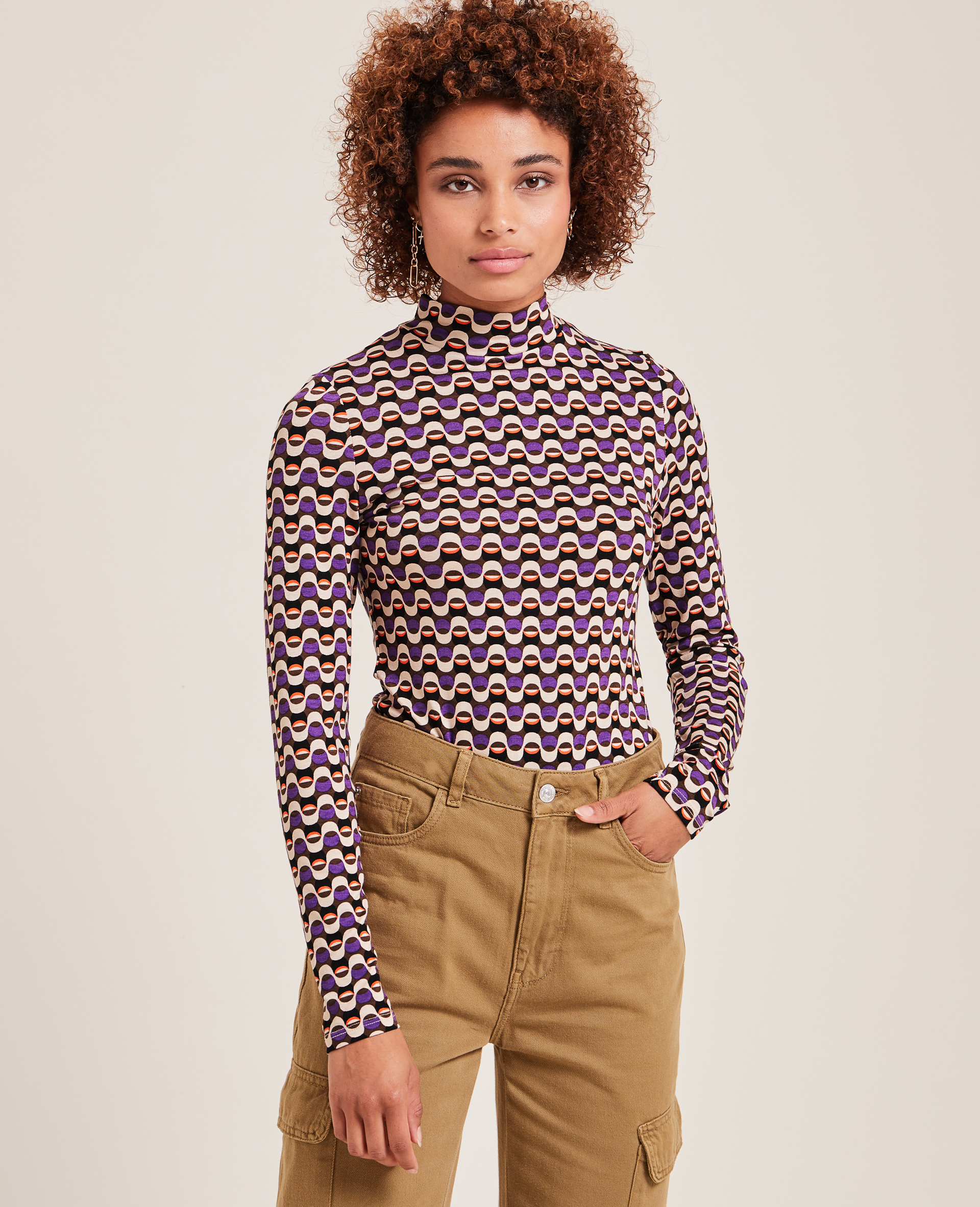 T-shirt manches longues col montant violet - Pimkie