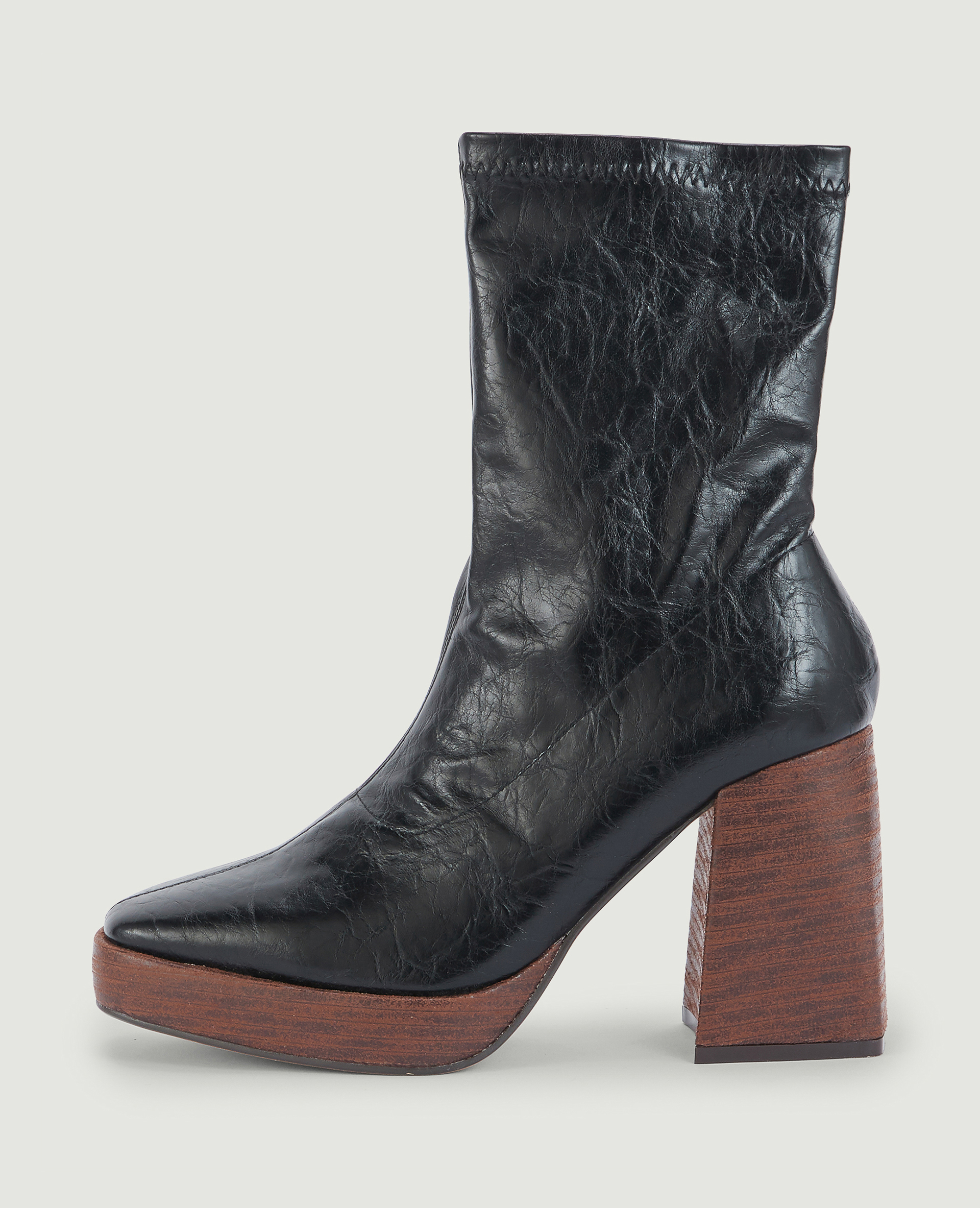 Boots plateforme talons effet bois noir - Pimkie