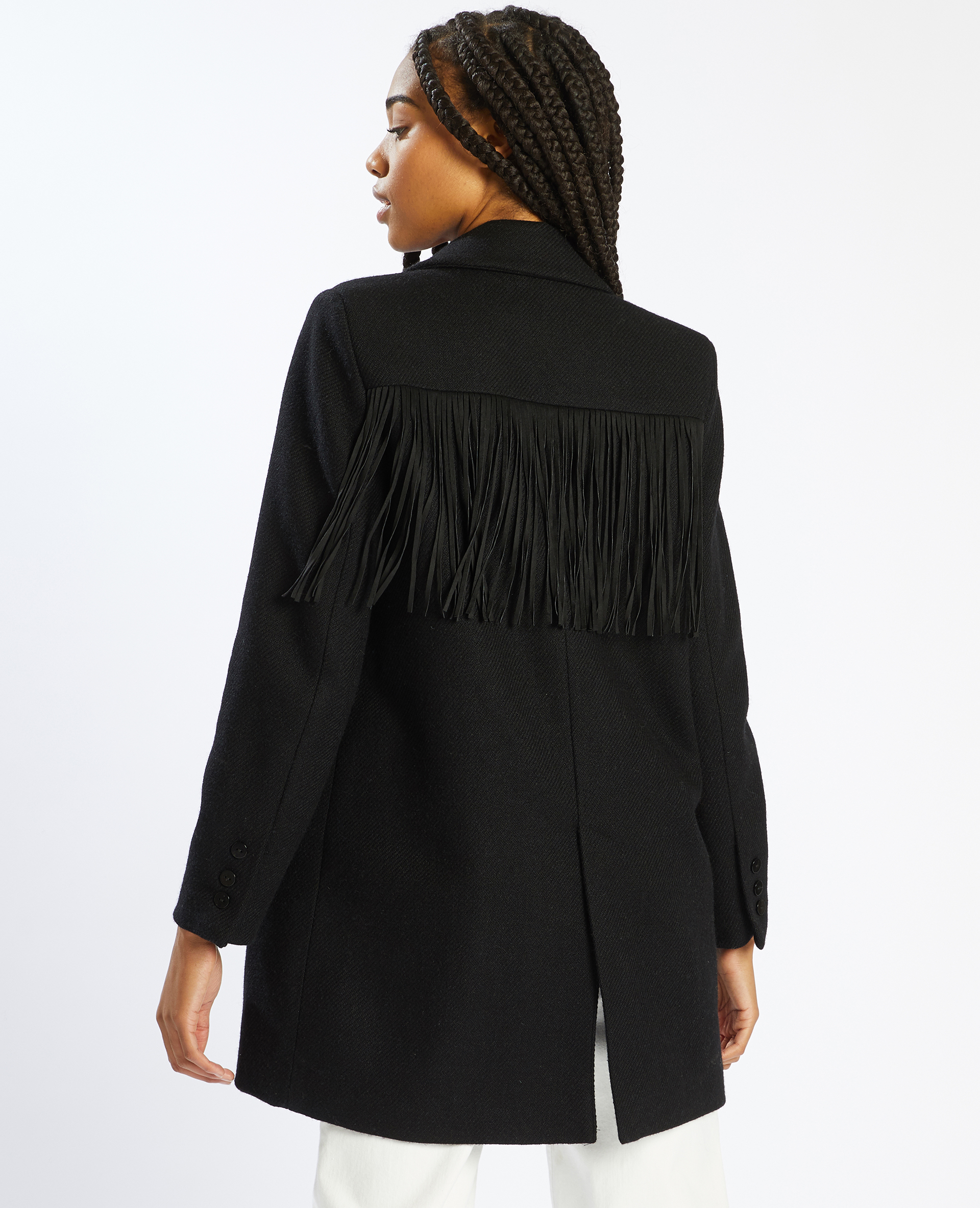 Manteau à franges noir - Pimkie