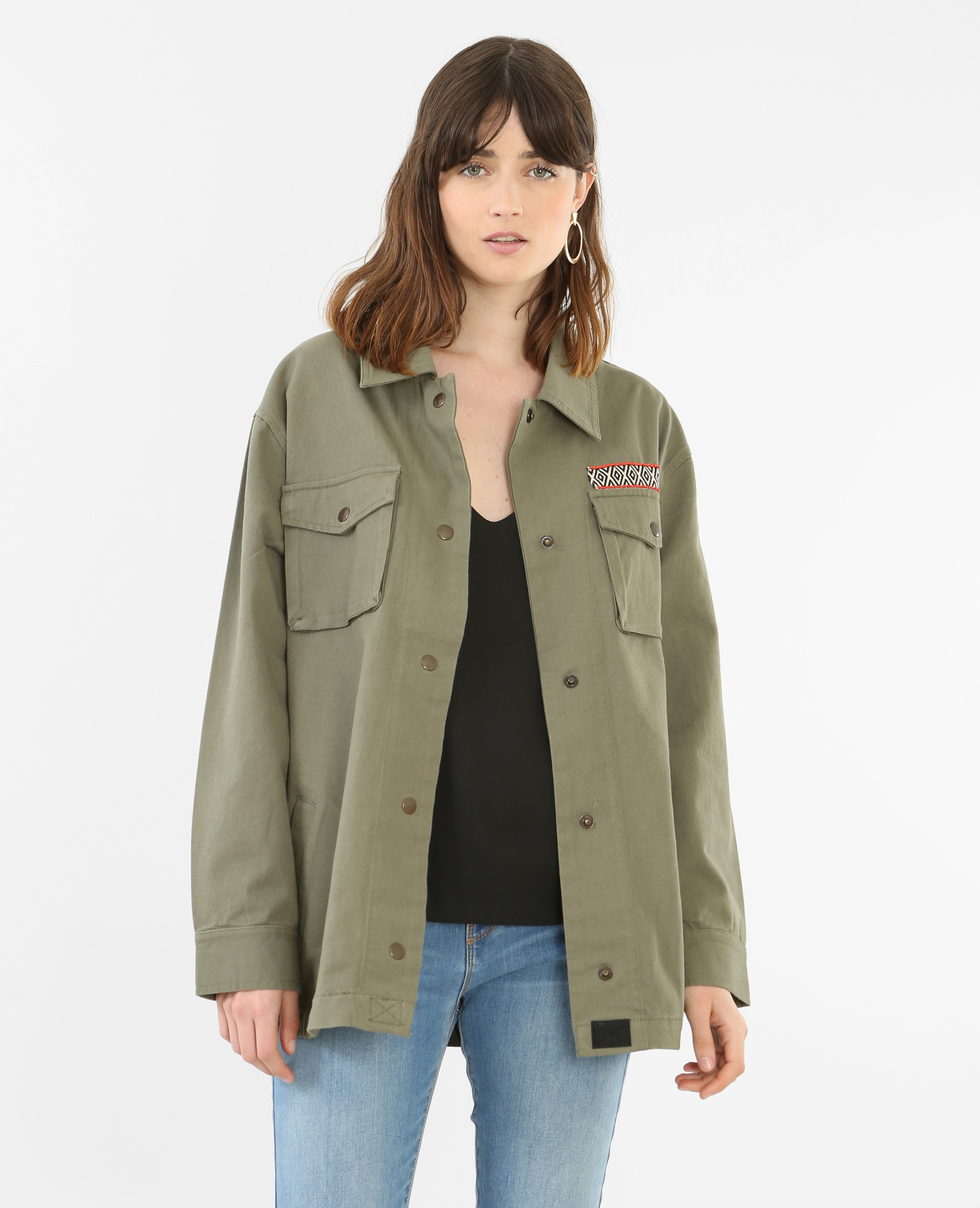 Veste longue ethnique vert kaki - Pimkie