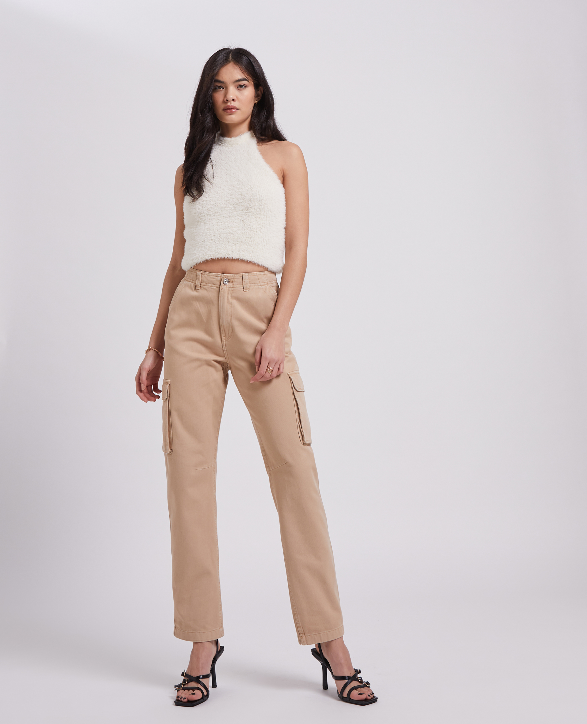 Pantalon droit cargo taille haute blanc - Pimkie