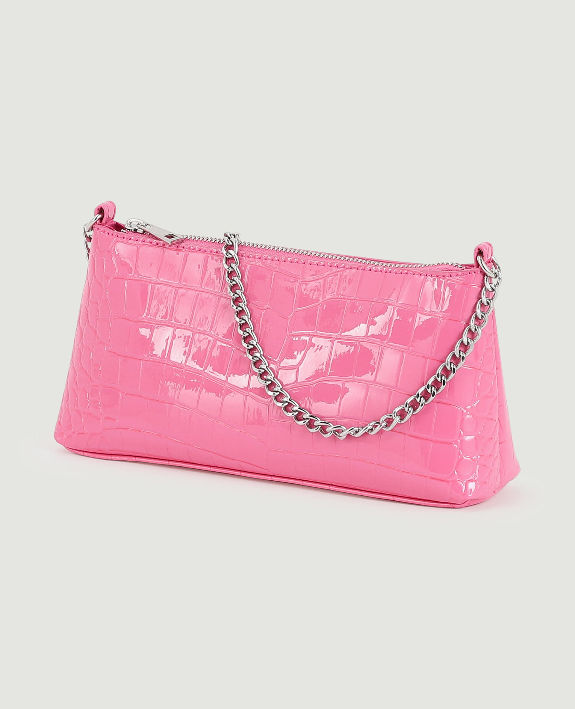 Sac pochette effet croco verni rose fuchsia - Pimkie
