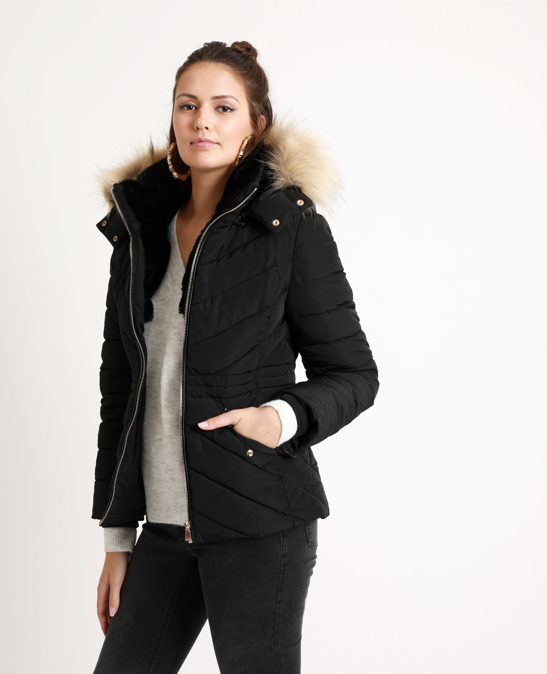 Doudoune femme fourrure new arrivals noir