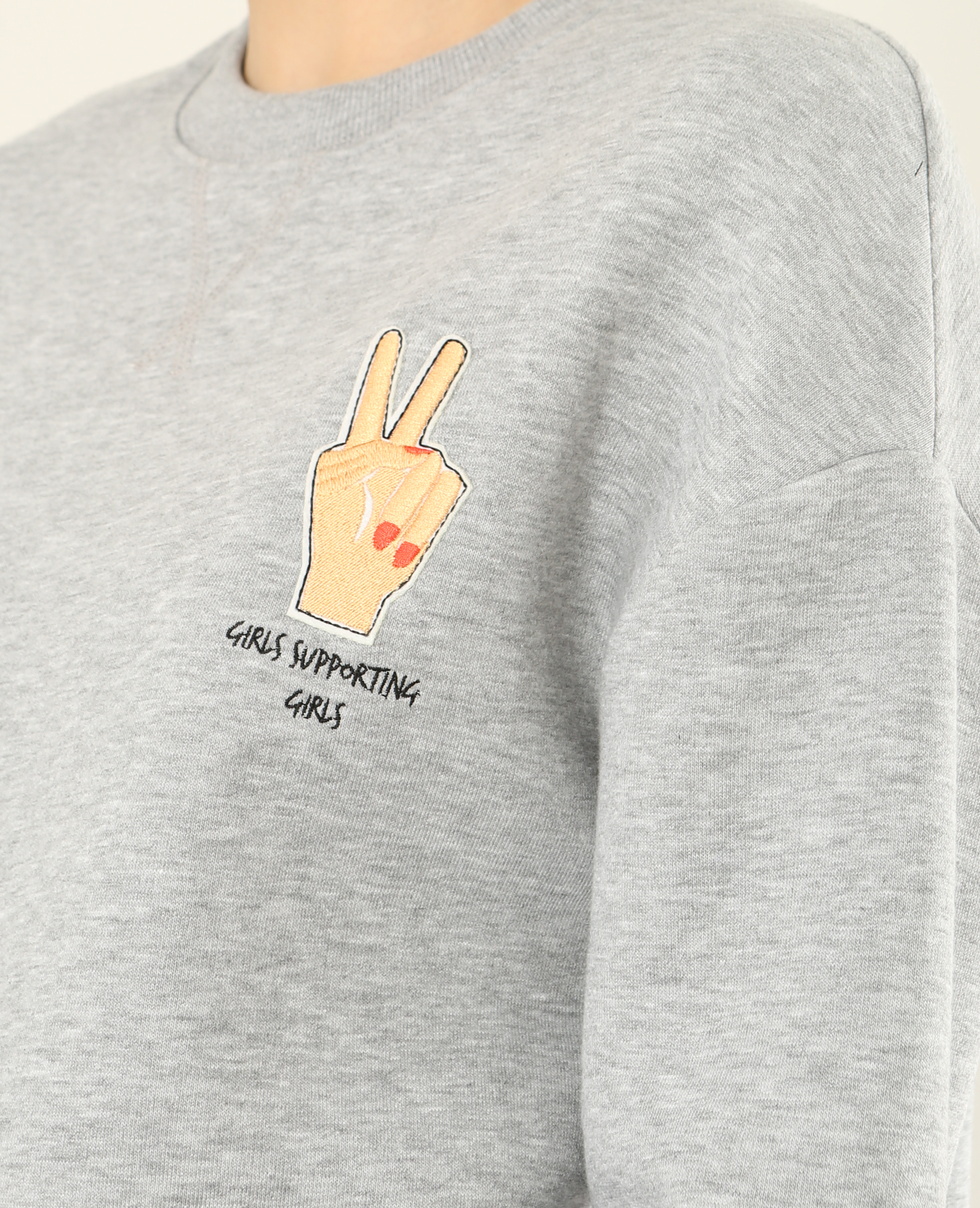 Sweat brodé gris - Pimkie