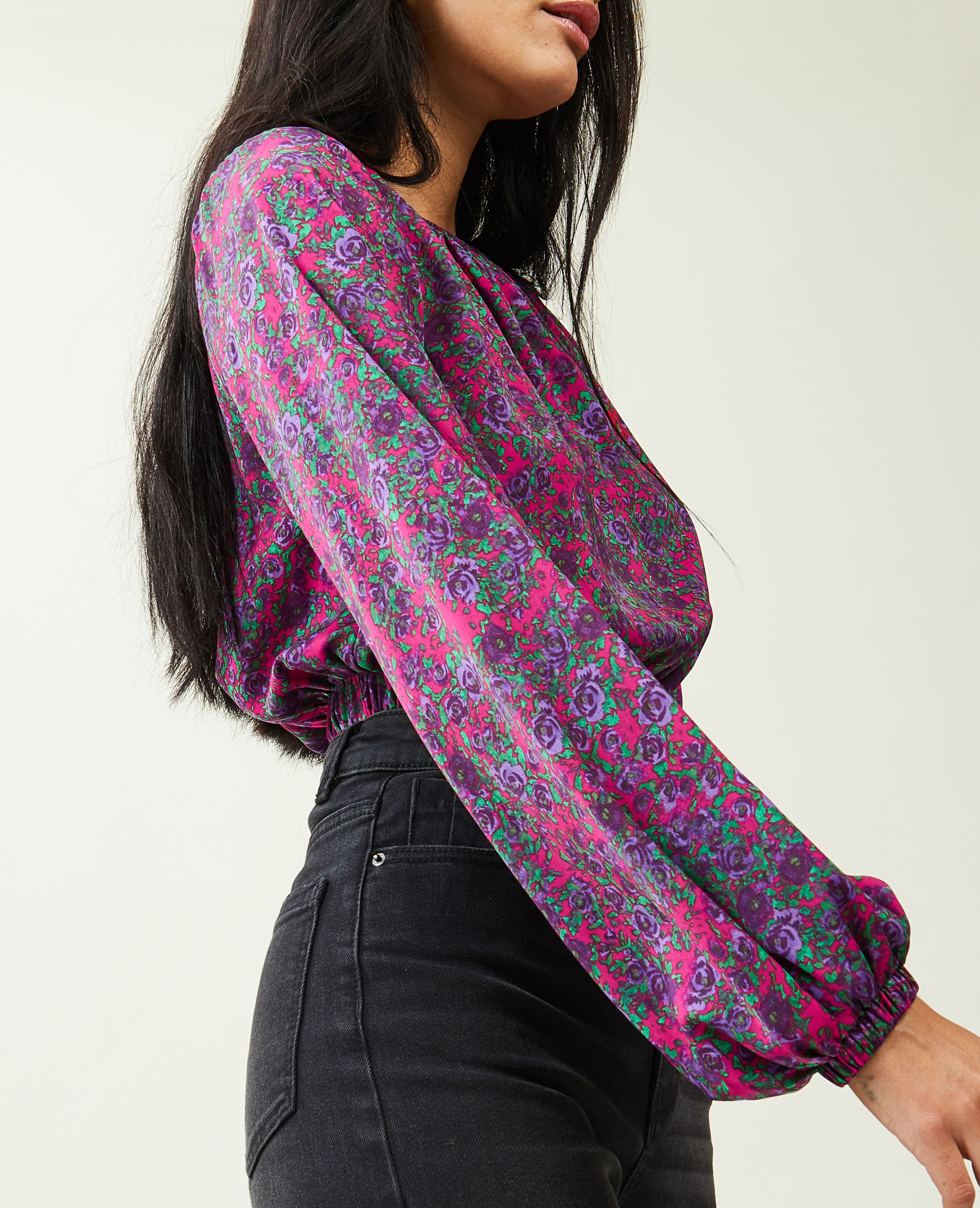 Blouse courte base et poignets élastiqués rose - Pimkie