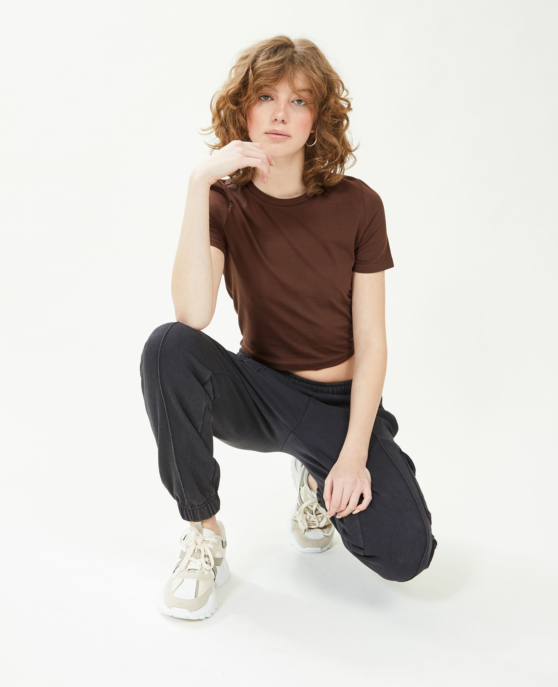 T-shirt cropped marron - Pimkie