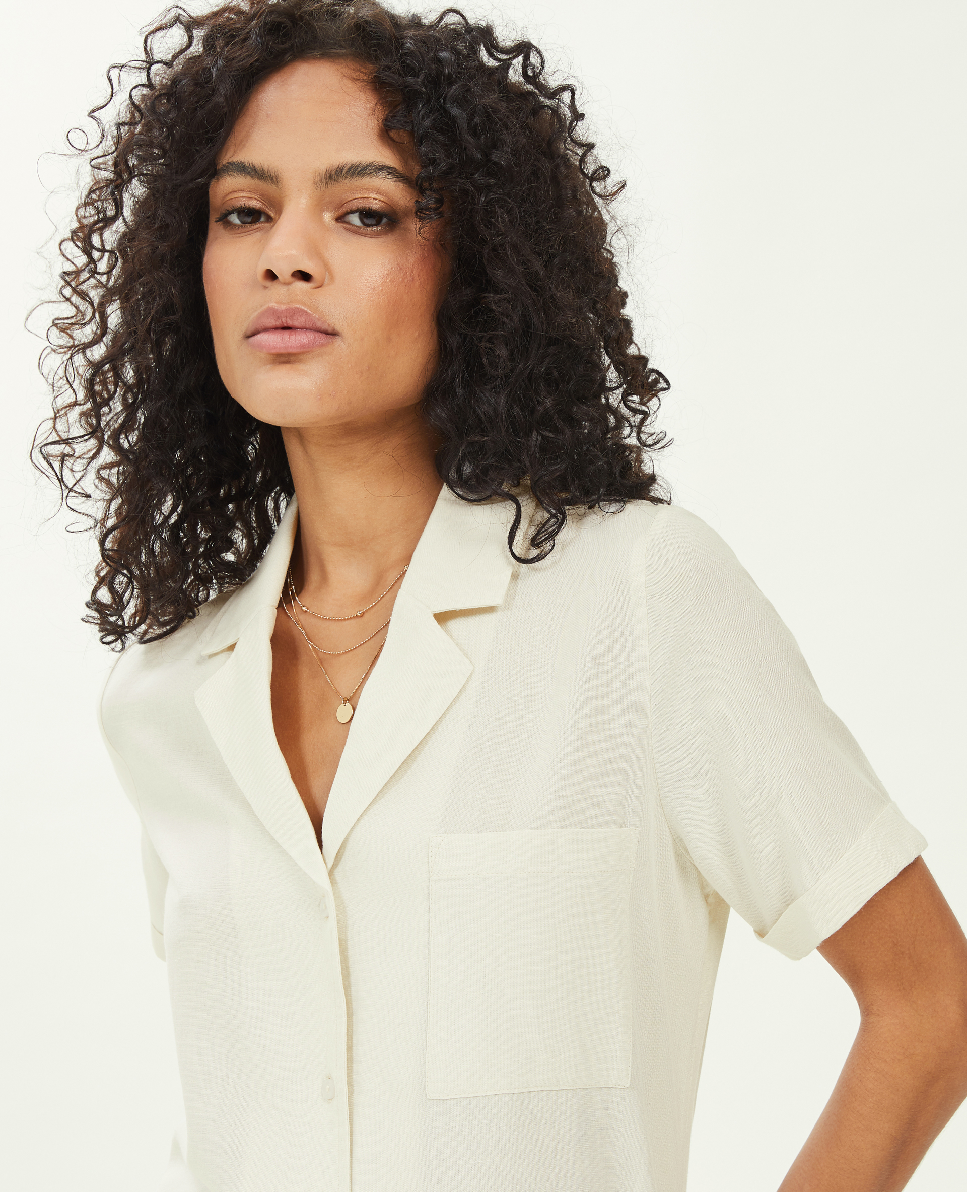 Chemise courte avec lin beige - Pimkie