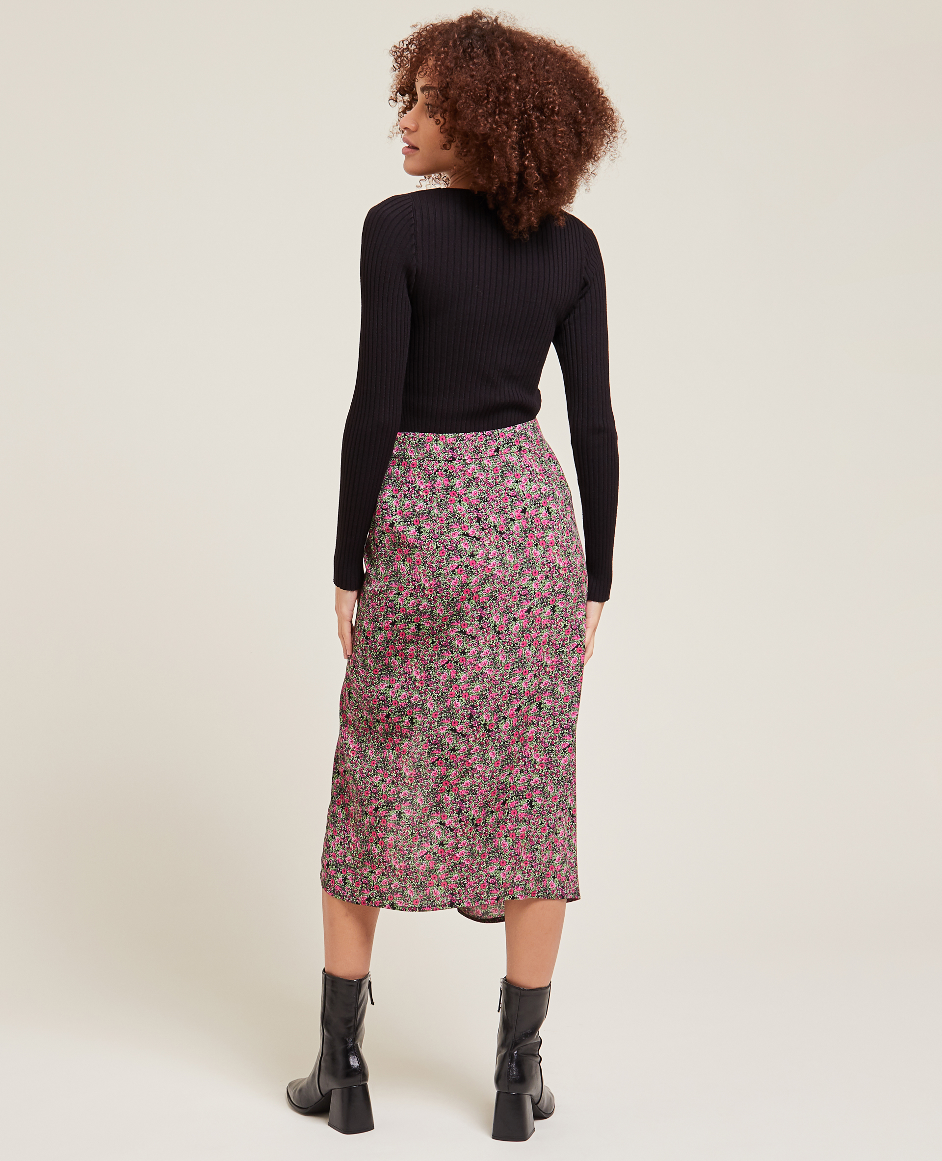 Jupe midi avec fronces et fente rose fuchsia - Pimkie