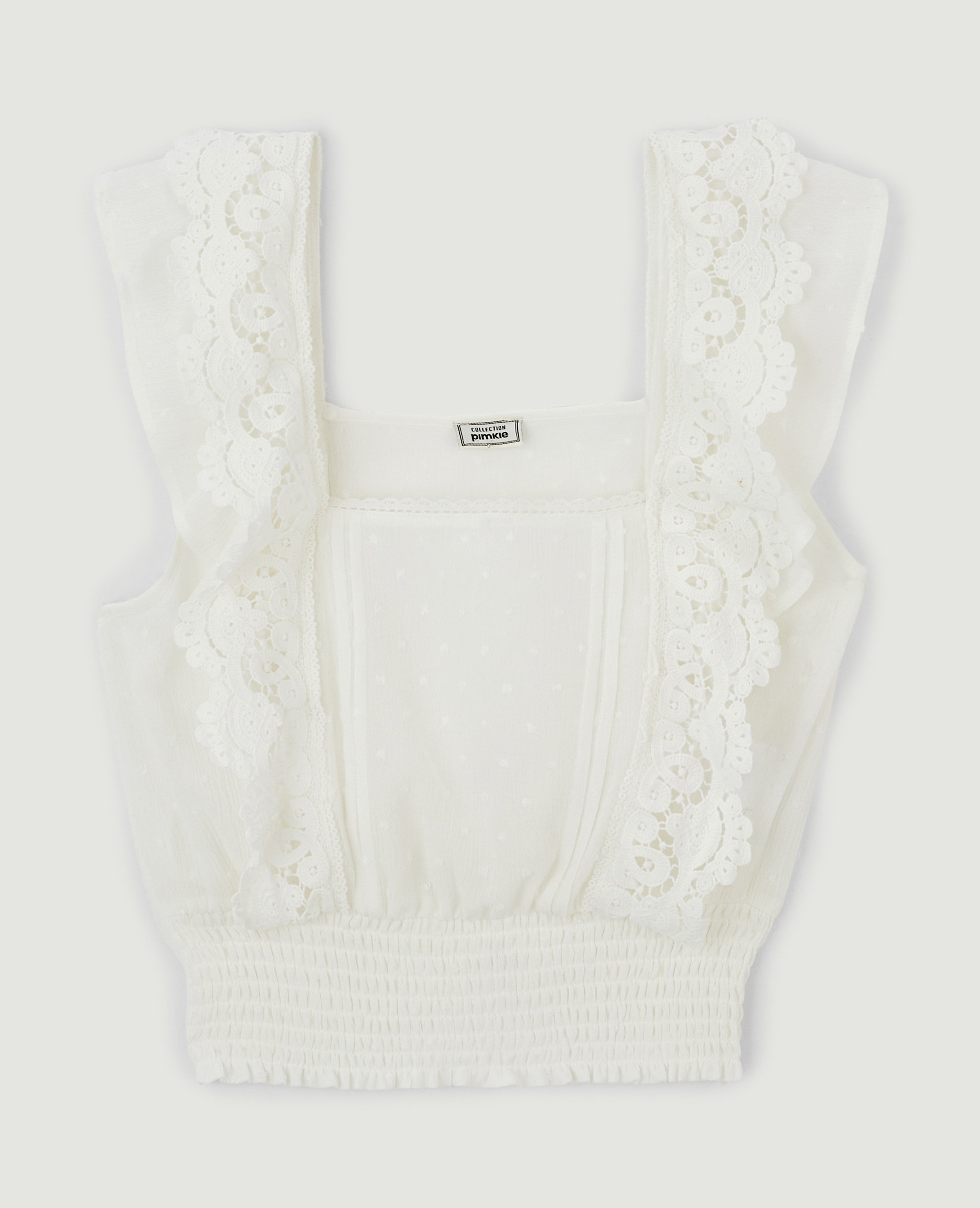 Top court avec dentelle et plumetis blanc - Pimkie