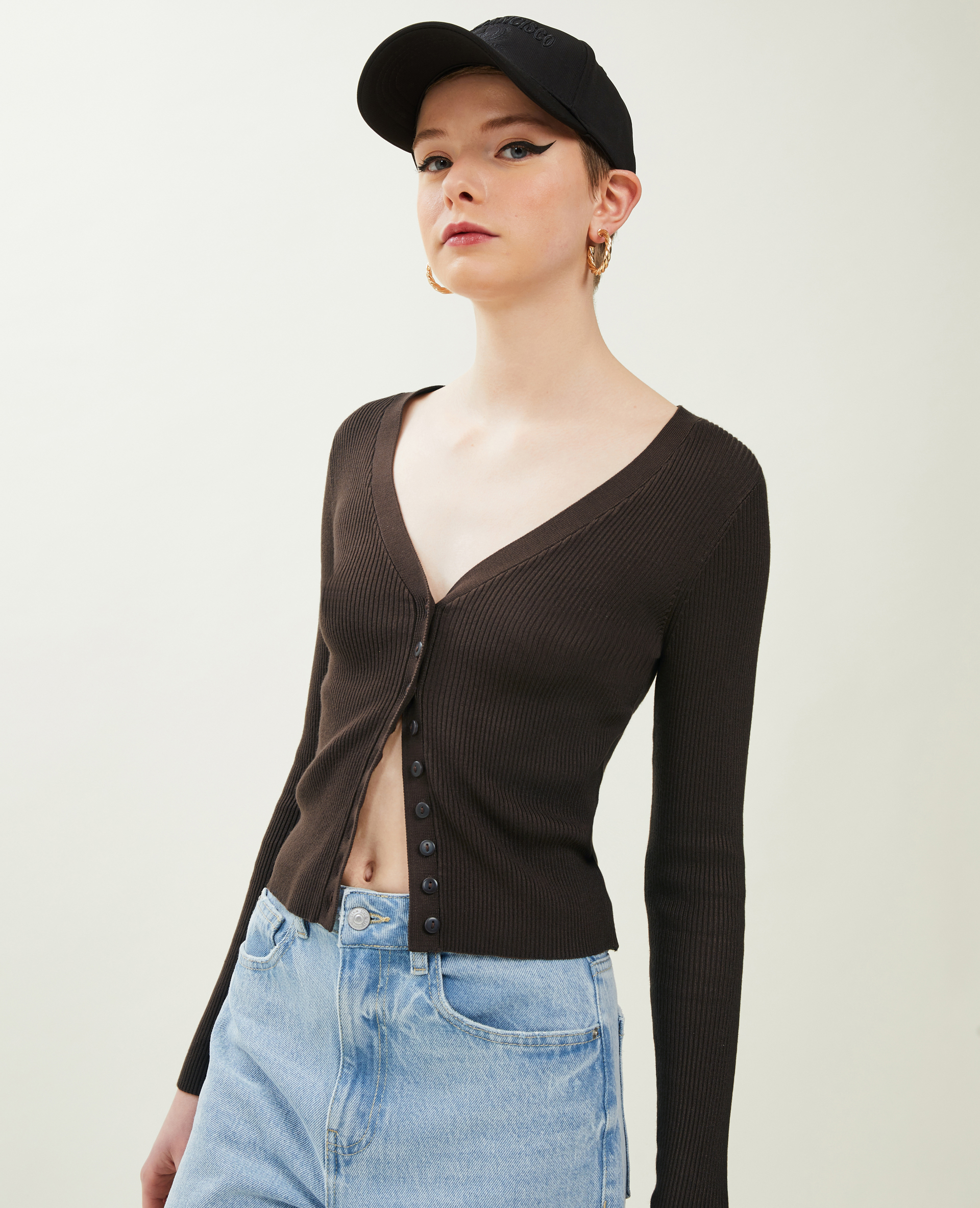 Gilet en maille côtelée marron - Pimkie