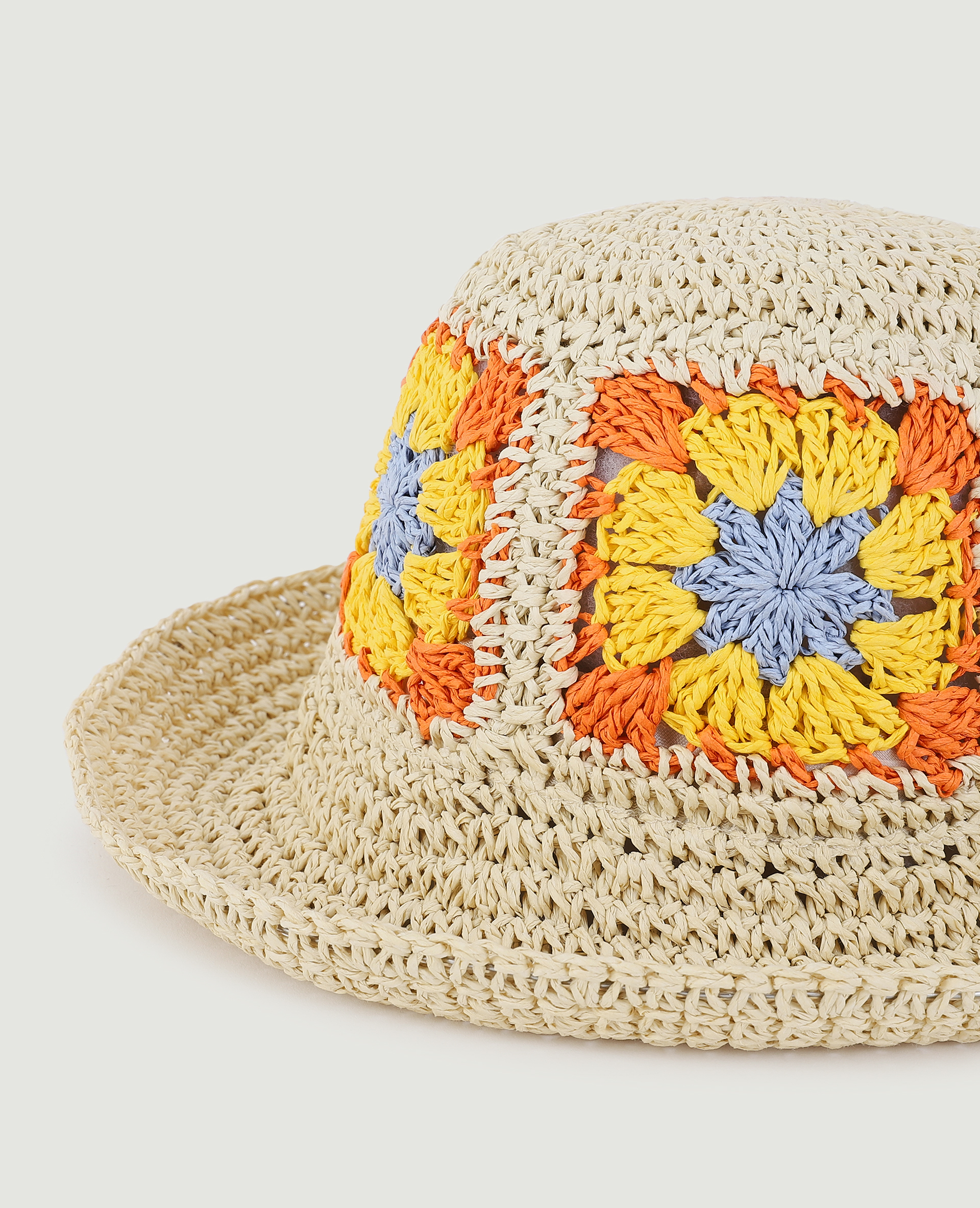 Chapeau en paille avec fleurs sable - Pimkie