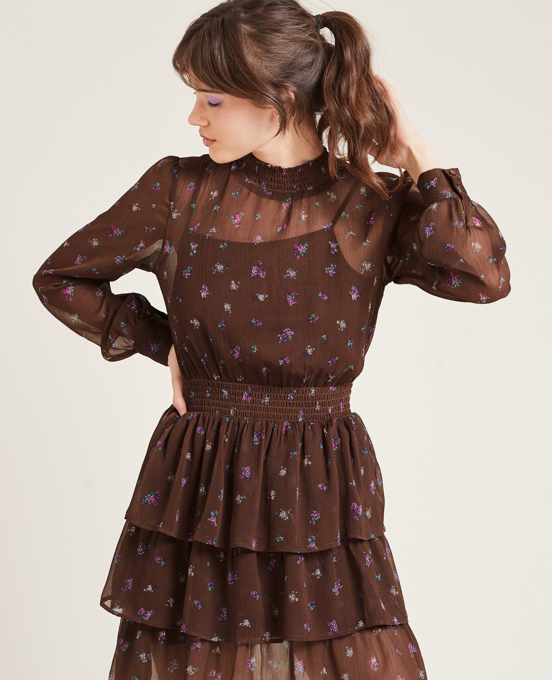 Robe à volants marron - Pimkie