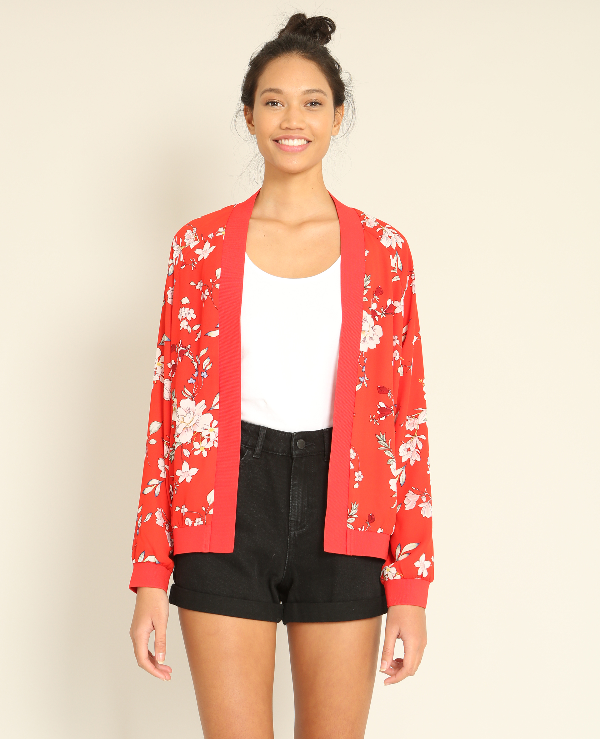 Bombers femme rouge fleuri best sale