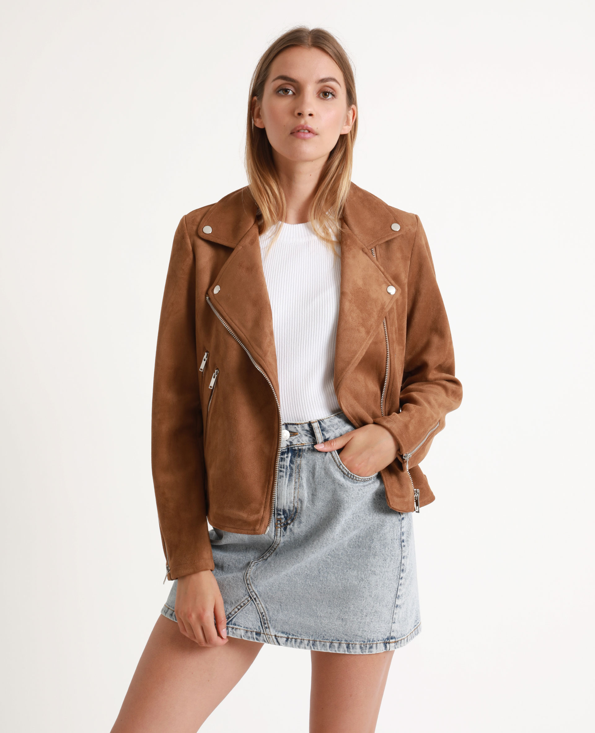 Veste biker marron femme 2025