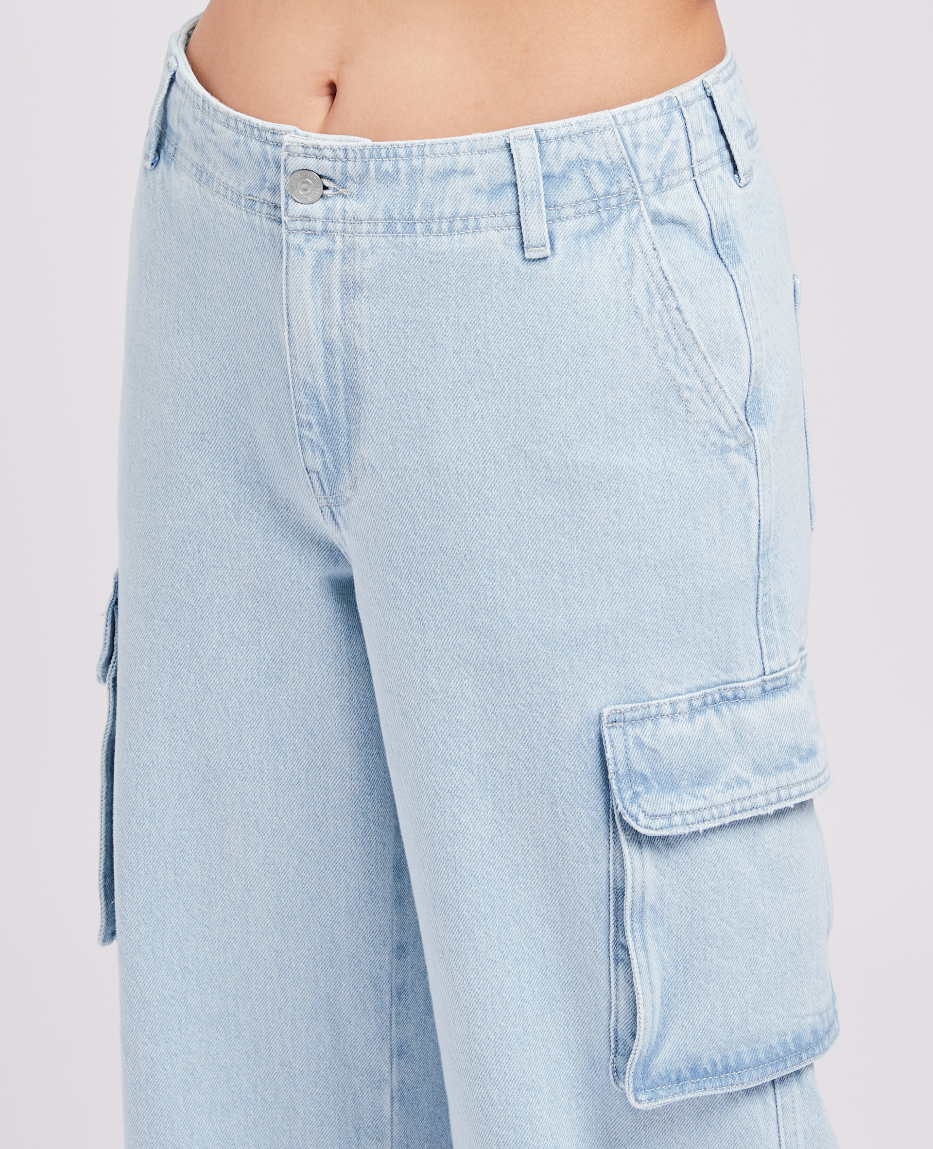 Jean cargo large bleu délavé - Pimkie