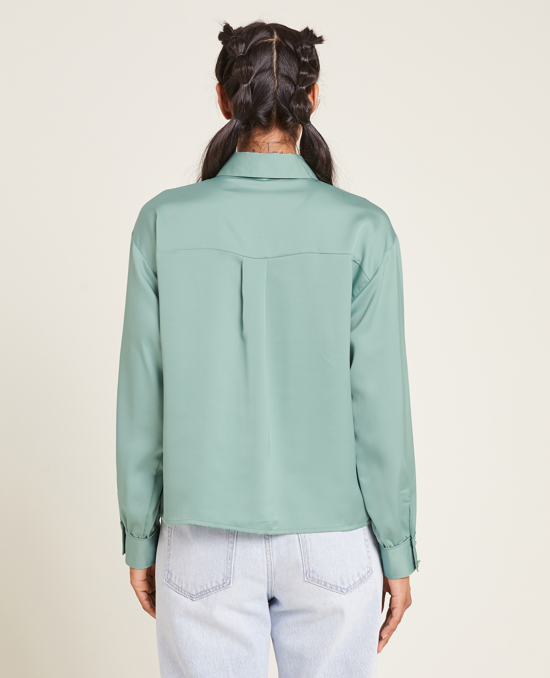 Chemise en tissu satiné vert - Pimkie