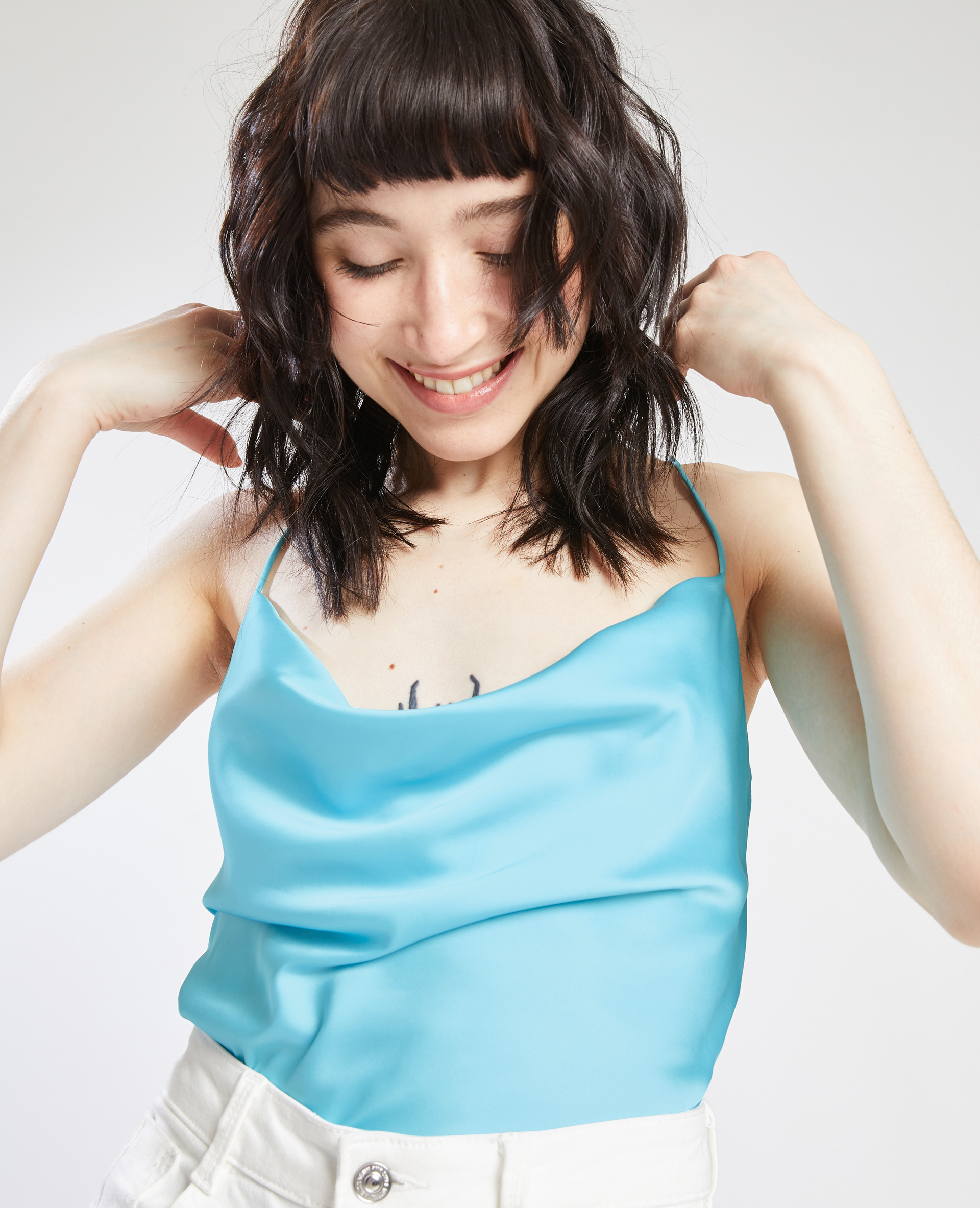 Top satiné à bretelles bleu - Pimkie