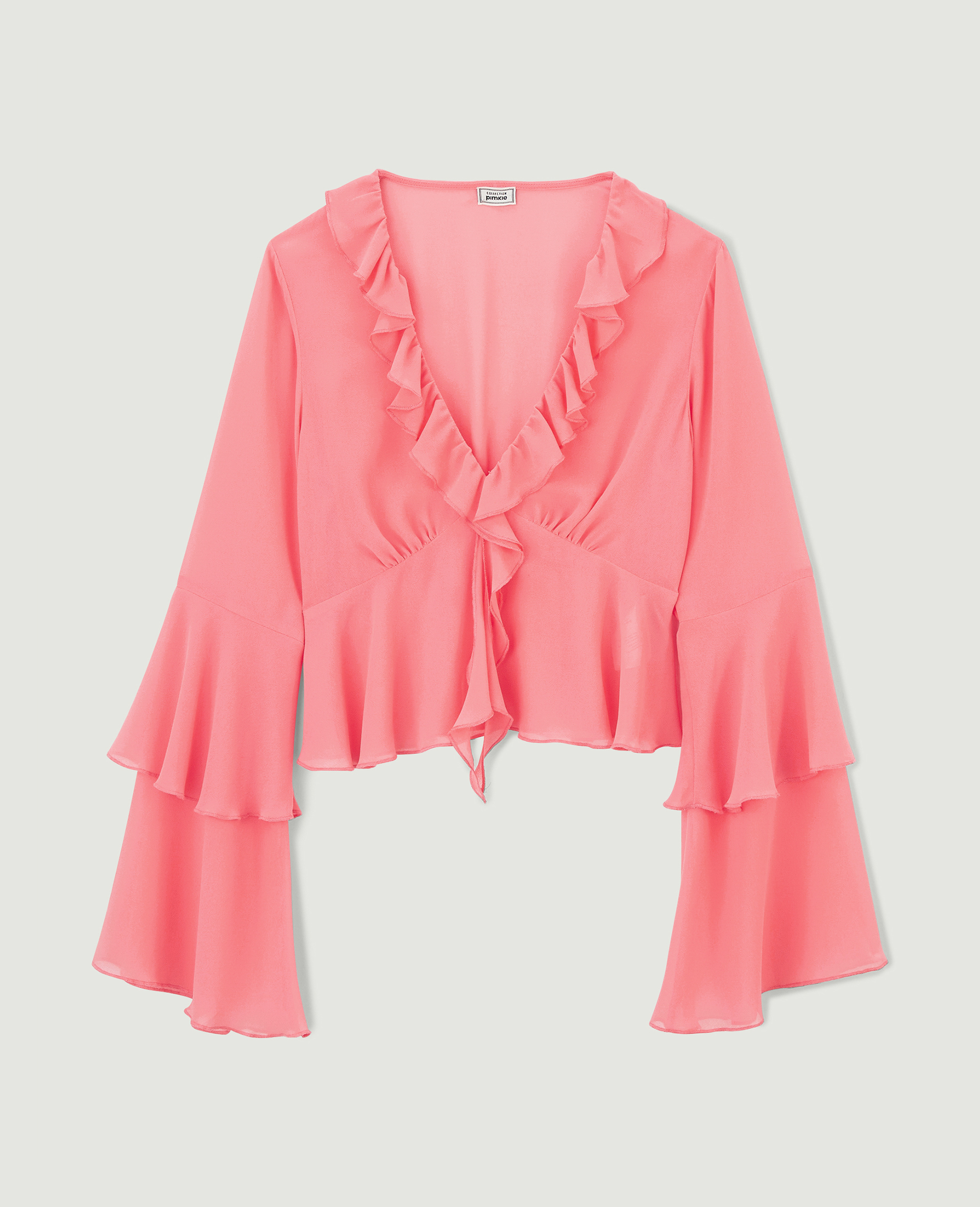 Blouse avec volants en voile rose - Pimkie