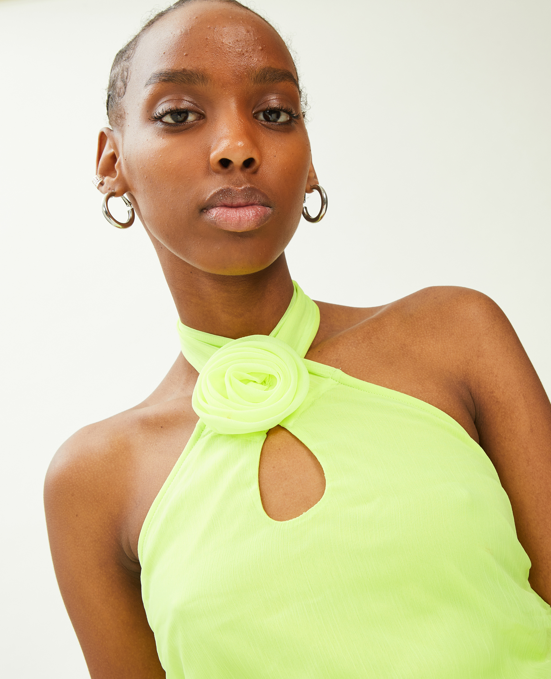 Robe courte encolure américaine vert anis - Pimkie