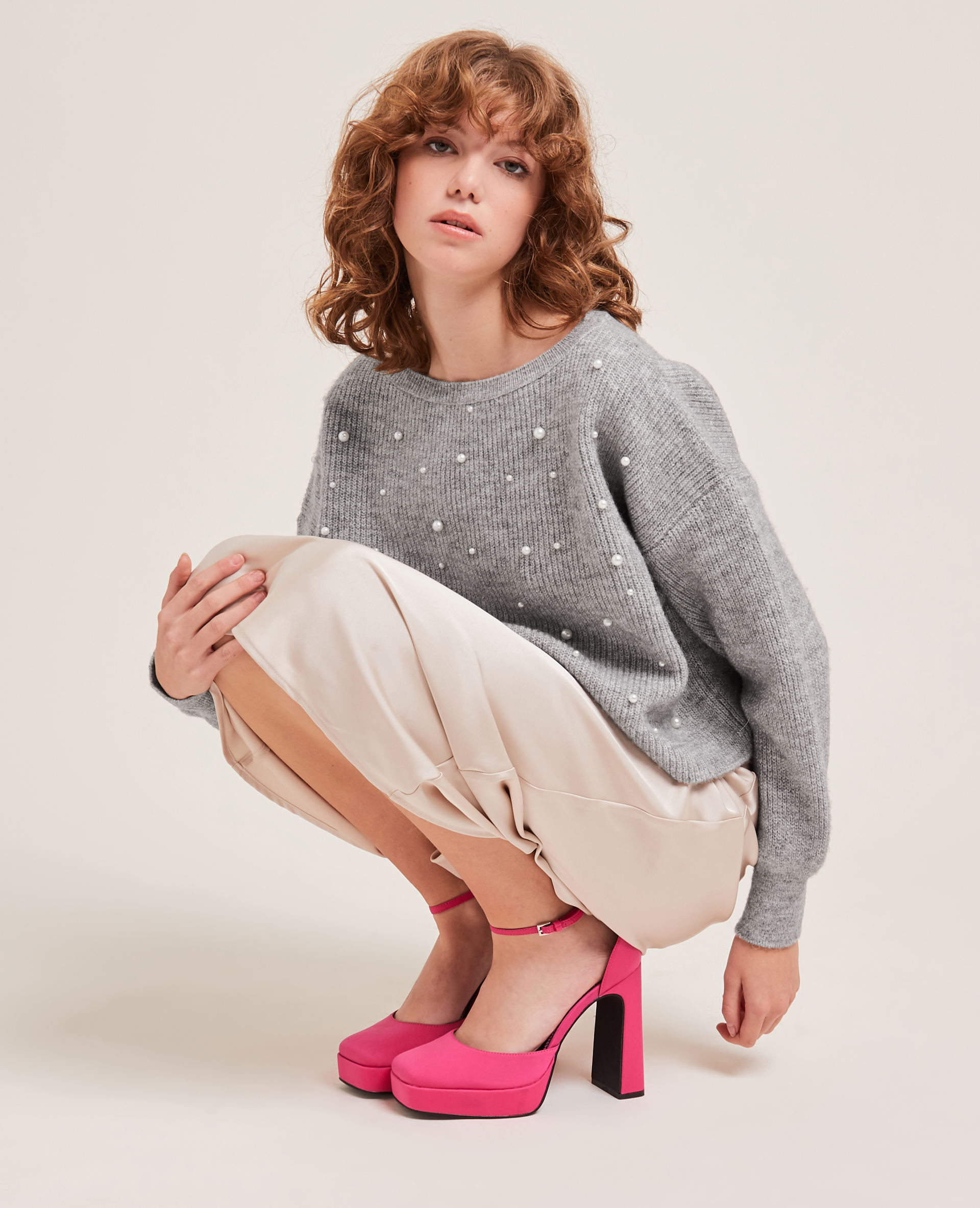 Pull à perles gris - Pimkie