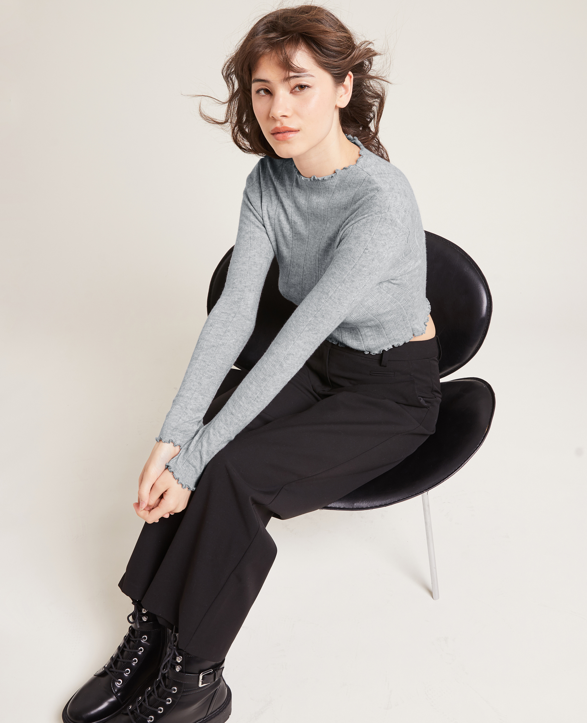 Pull maille fine côtelée gris clair - Pimkie