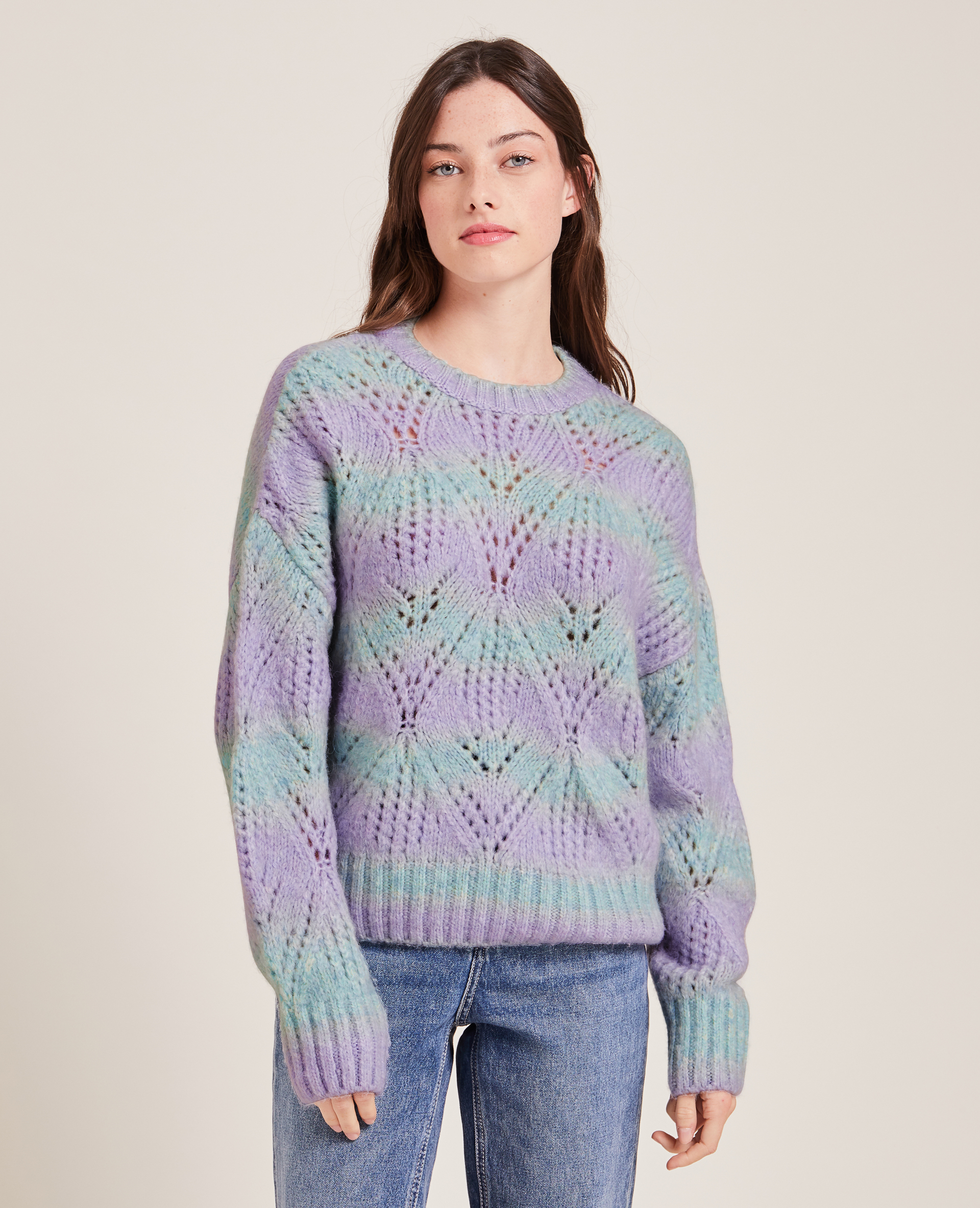 Pull bicolore maille ajourée lilas - Pimkie